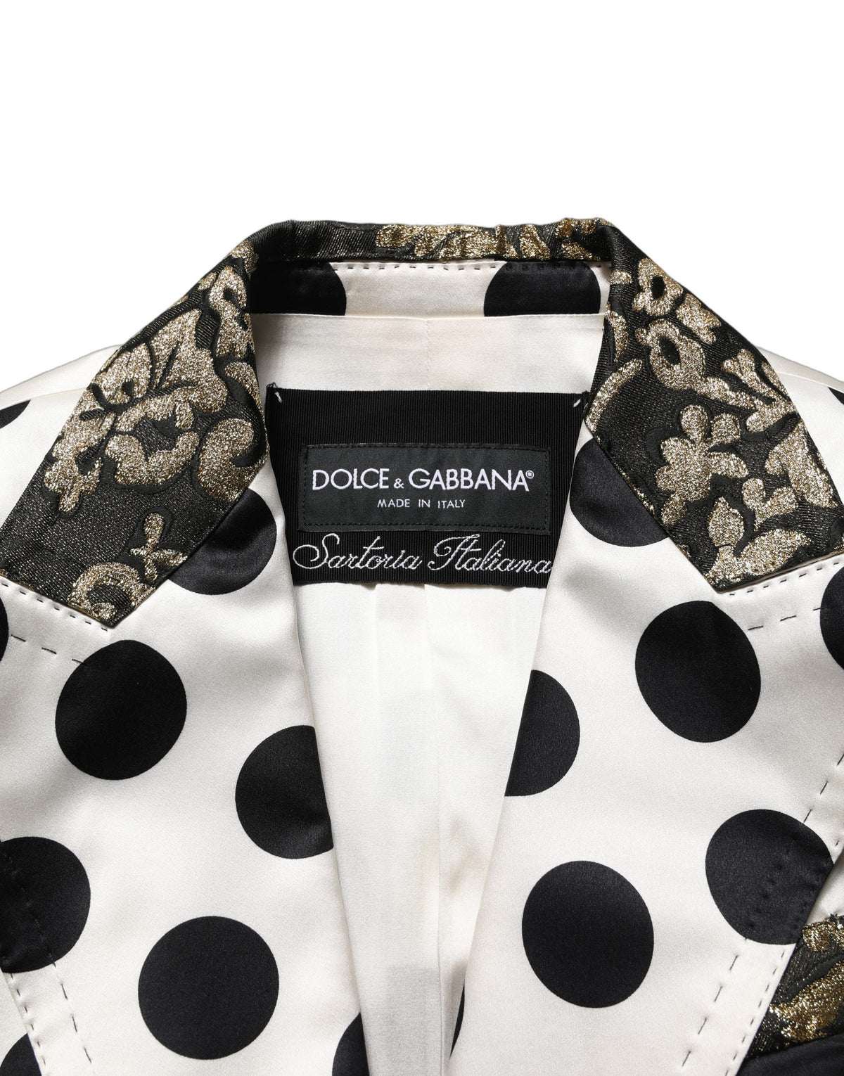 Dolce & Gabbana White Brocade Polka-Dot Print Blazer Women's Jacket