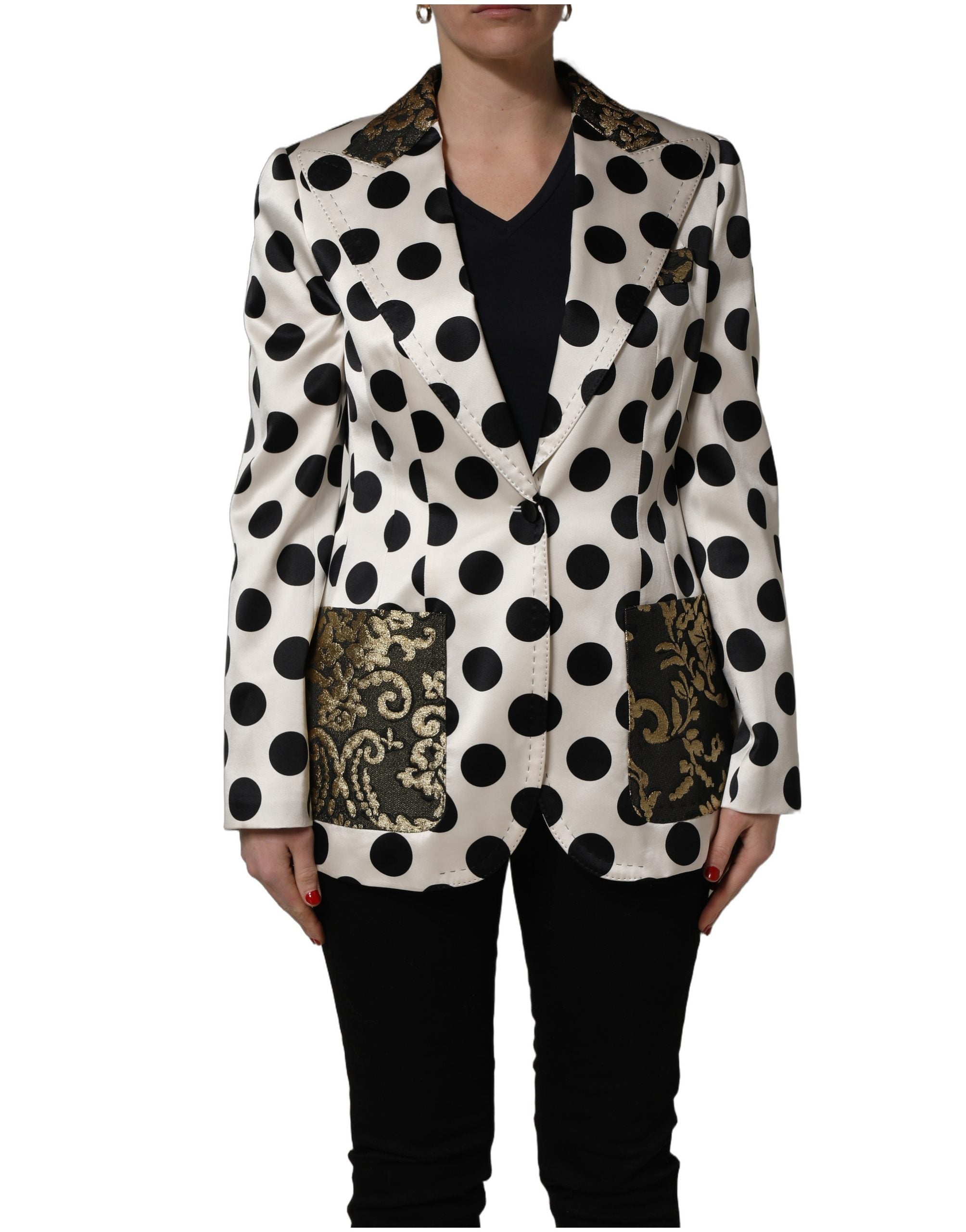 Dolce & Gabbana White Brocade Polka-Dot Print Blazer Women's Jacket