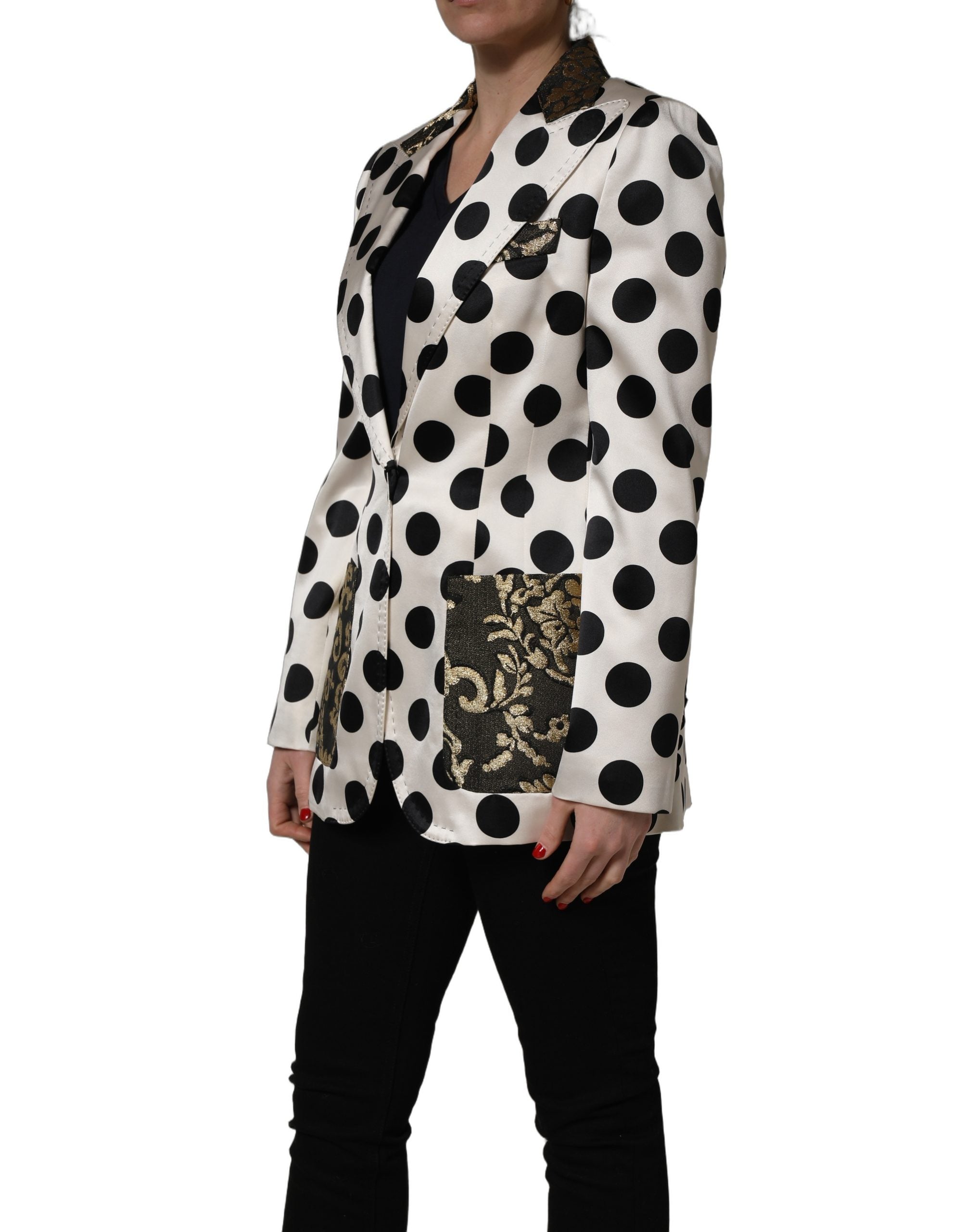 Dolce & Gabbana White Brocade Polka-Dot Print Blazer Women's Jacket