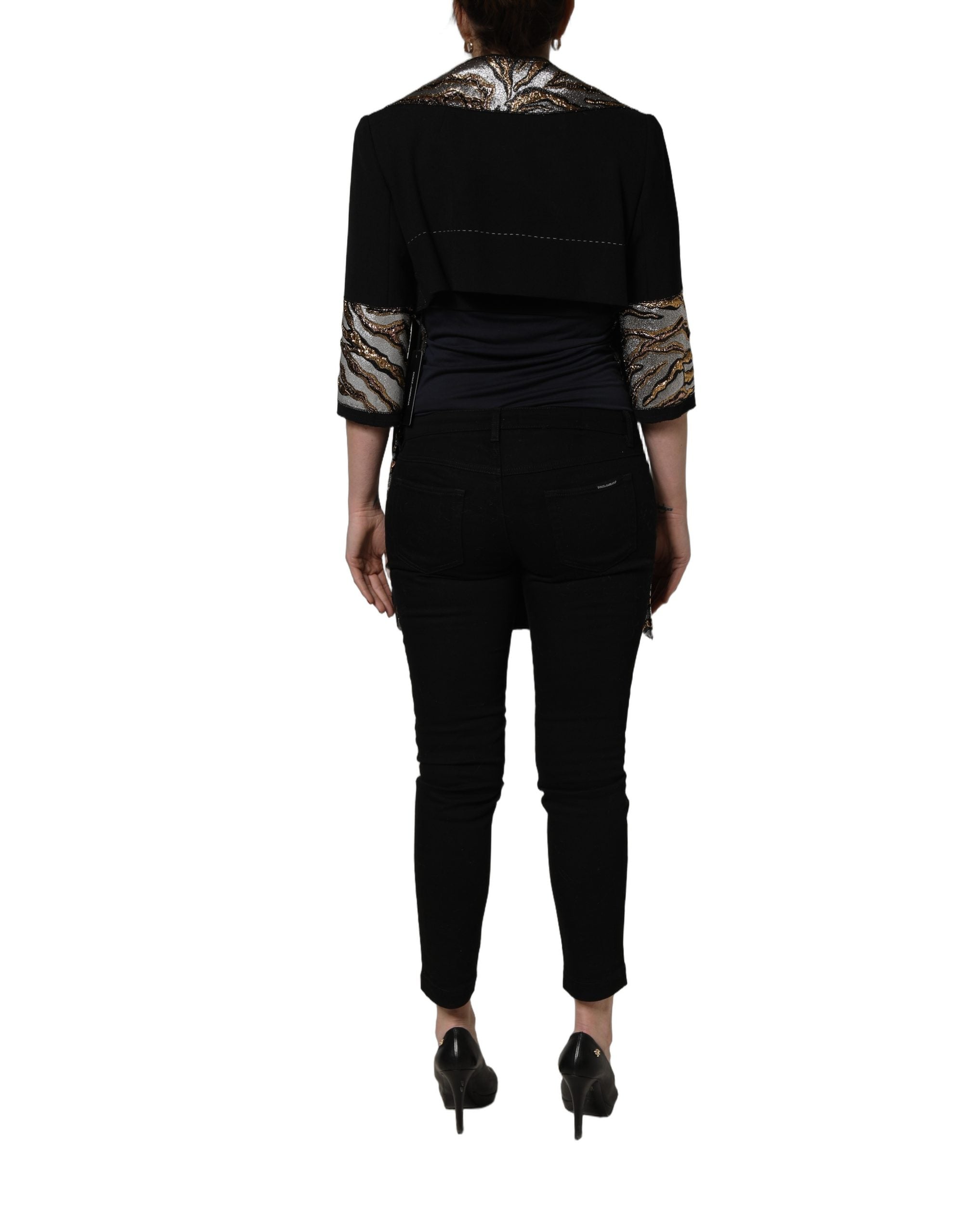 Dolce & Gabbana Black Single-Breasted Brocade Coat Women's Jacket