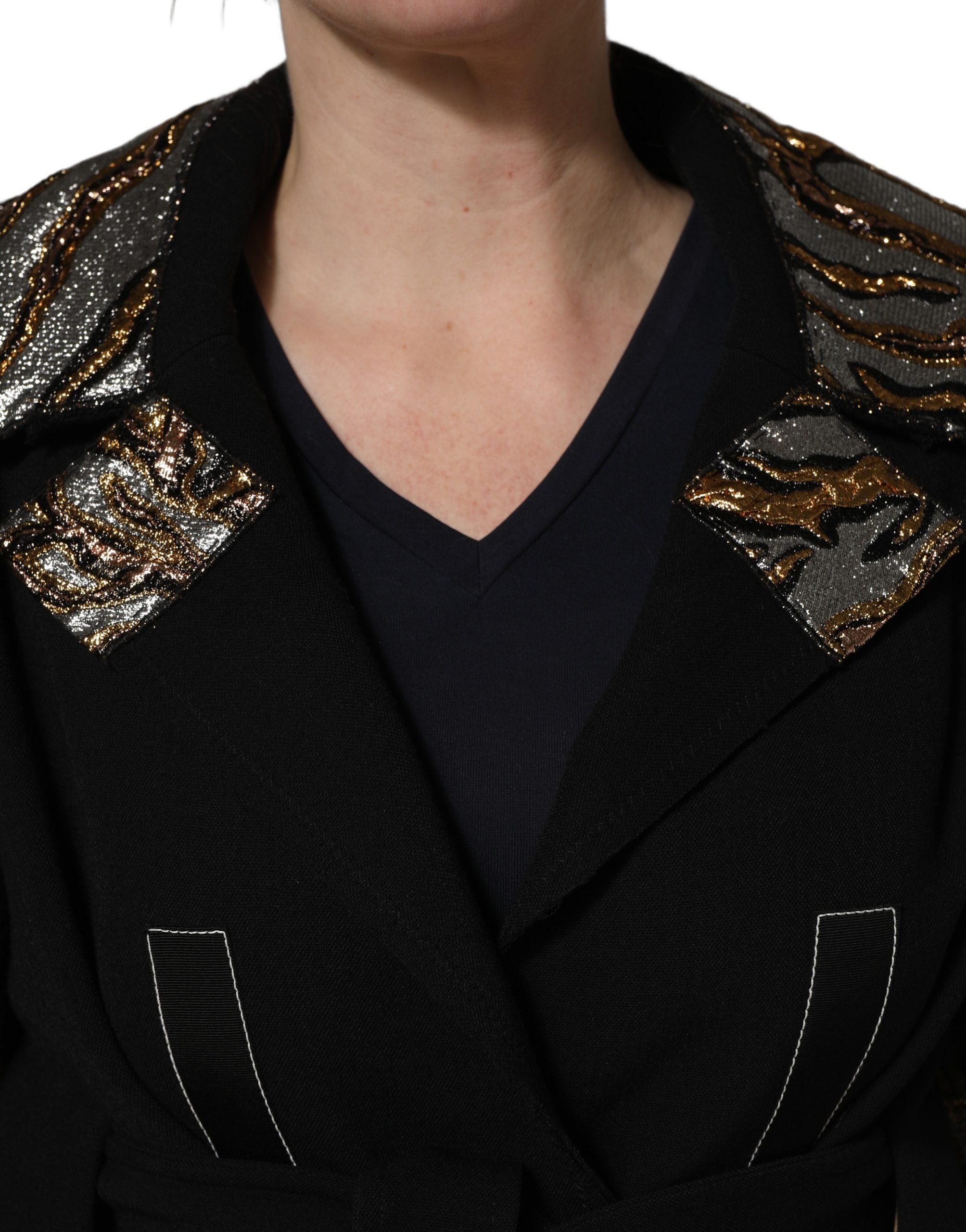 Dolce & Gabbana Black Single-Breasted Brocade Coat Women's Jacket