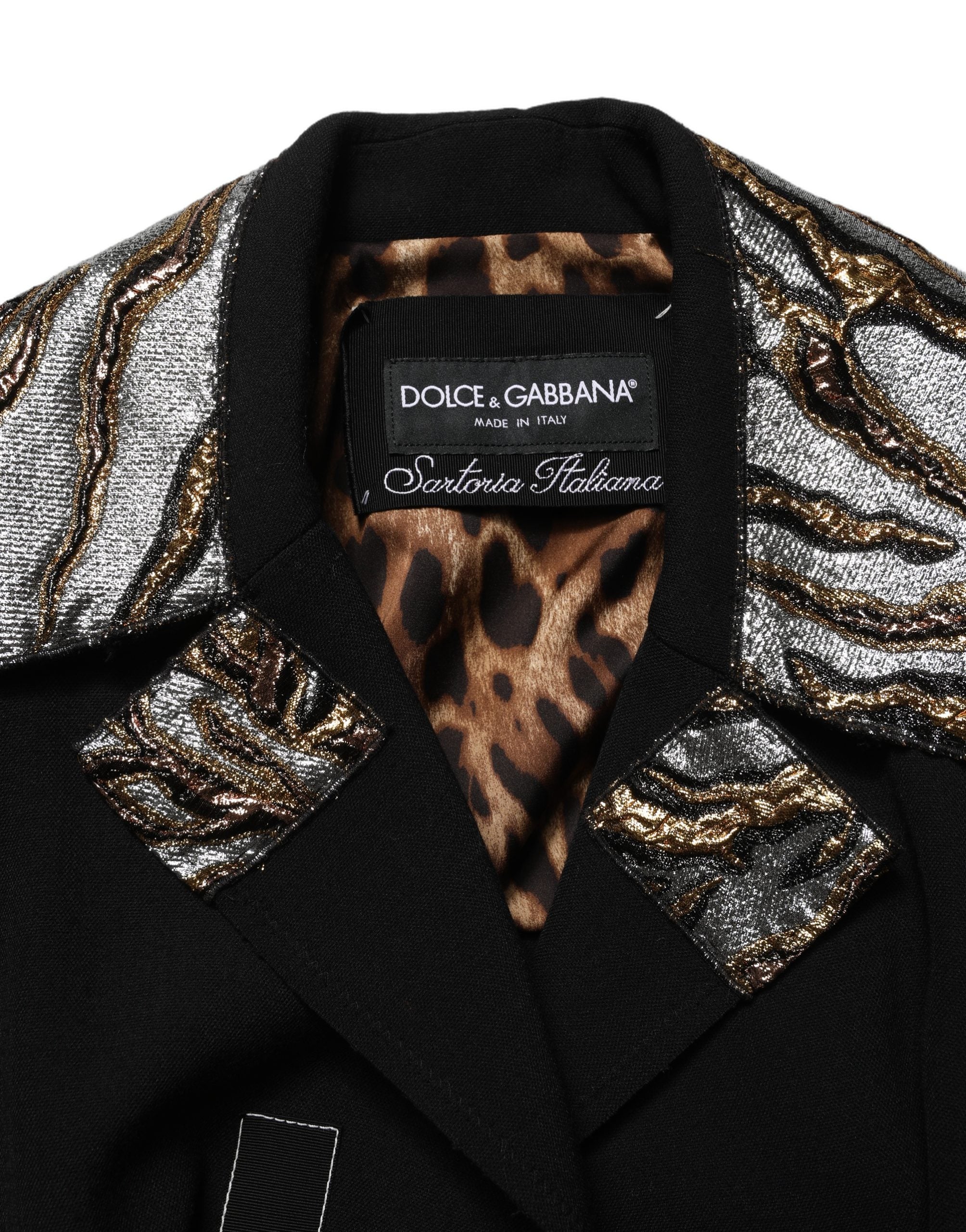 Dolce & Gabbana Black Single-Breasted Brocade Coat Women's Jacket