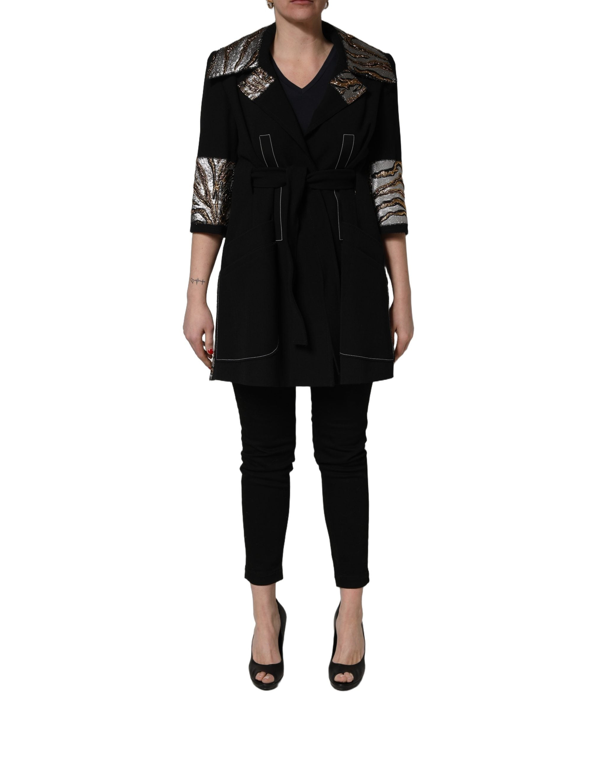 Dolce & Gabbana Black Single-Breasted Brocade Coat Women's Jacket