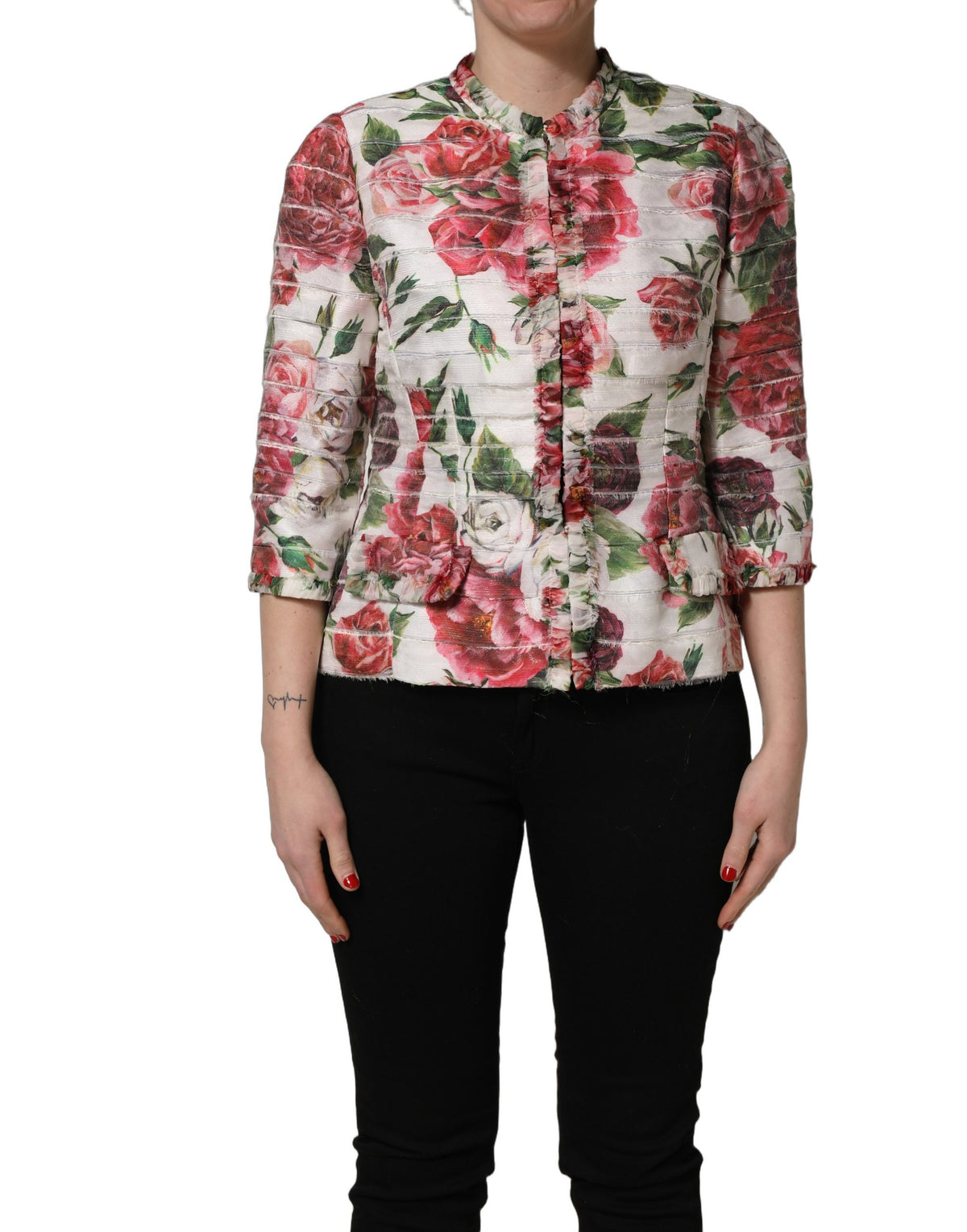 Dolce & Gabbana Multicolor Peony Print Polyester Coat Women's Jacket