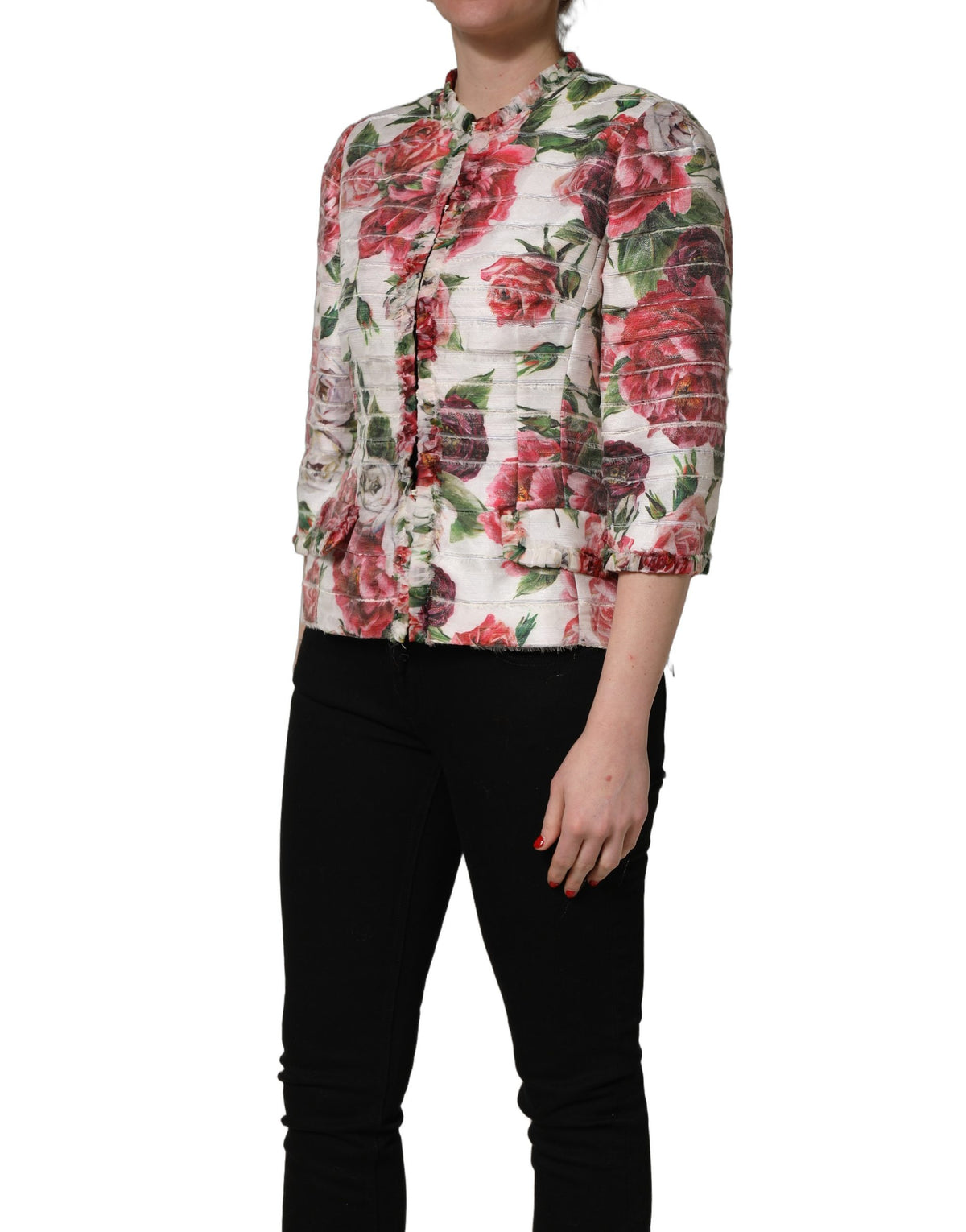 Dolce & Gabbana Multicolor Peony Print Polyester Coat Women's Jacket