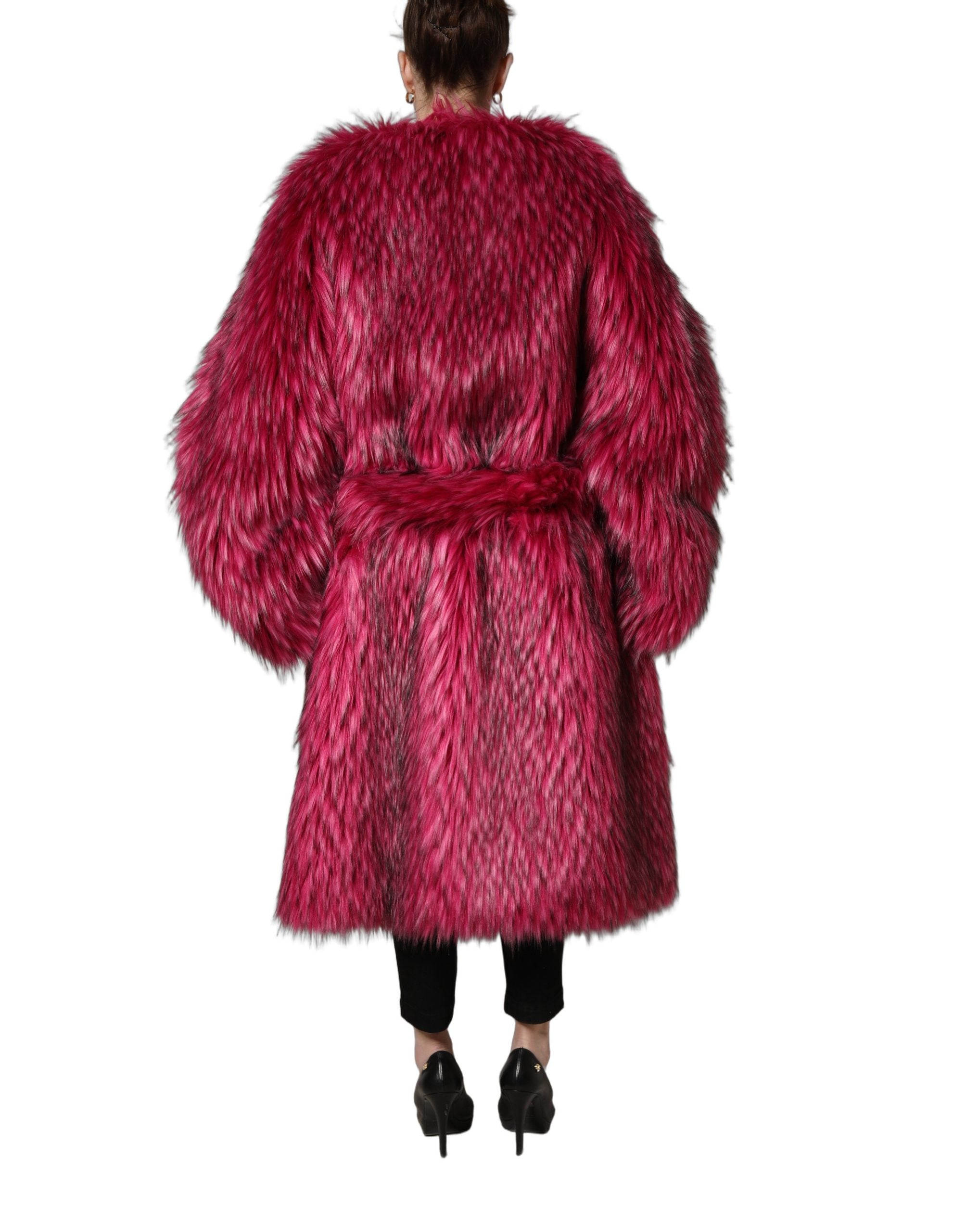 Dolce & Gabbana Fuchsia Belted Faux-Fur Trench Coat Women's Jacket