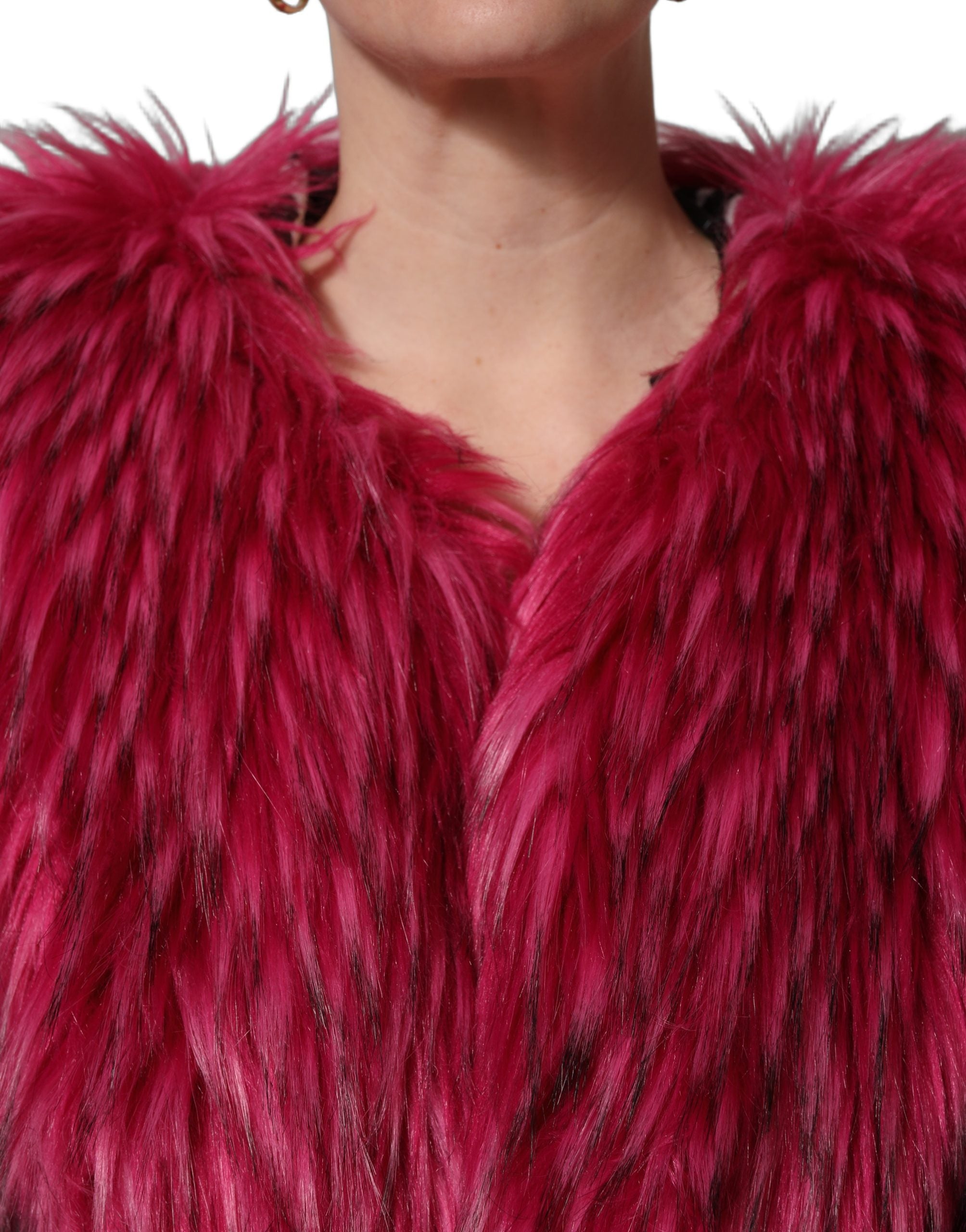 Dolce & Gabbana Fuchsia Belted Faux-Fur Trench Coat Women's Jacket