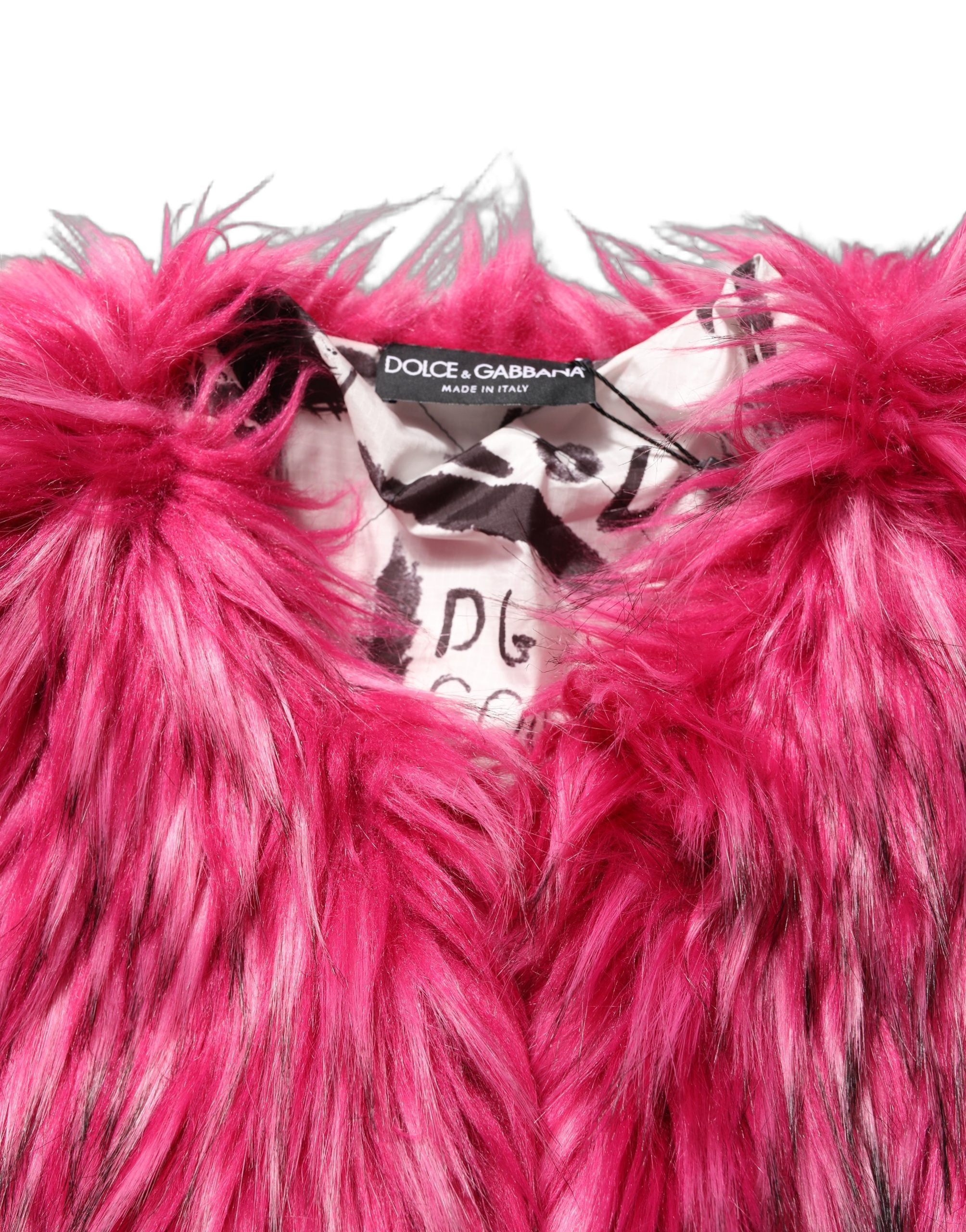 Dolce & Gabbana Fuchsia Belted Faux-Fur Trench Coat Women's Jacket