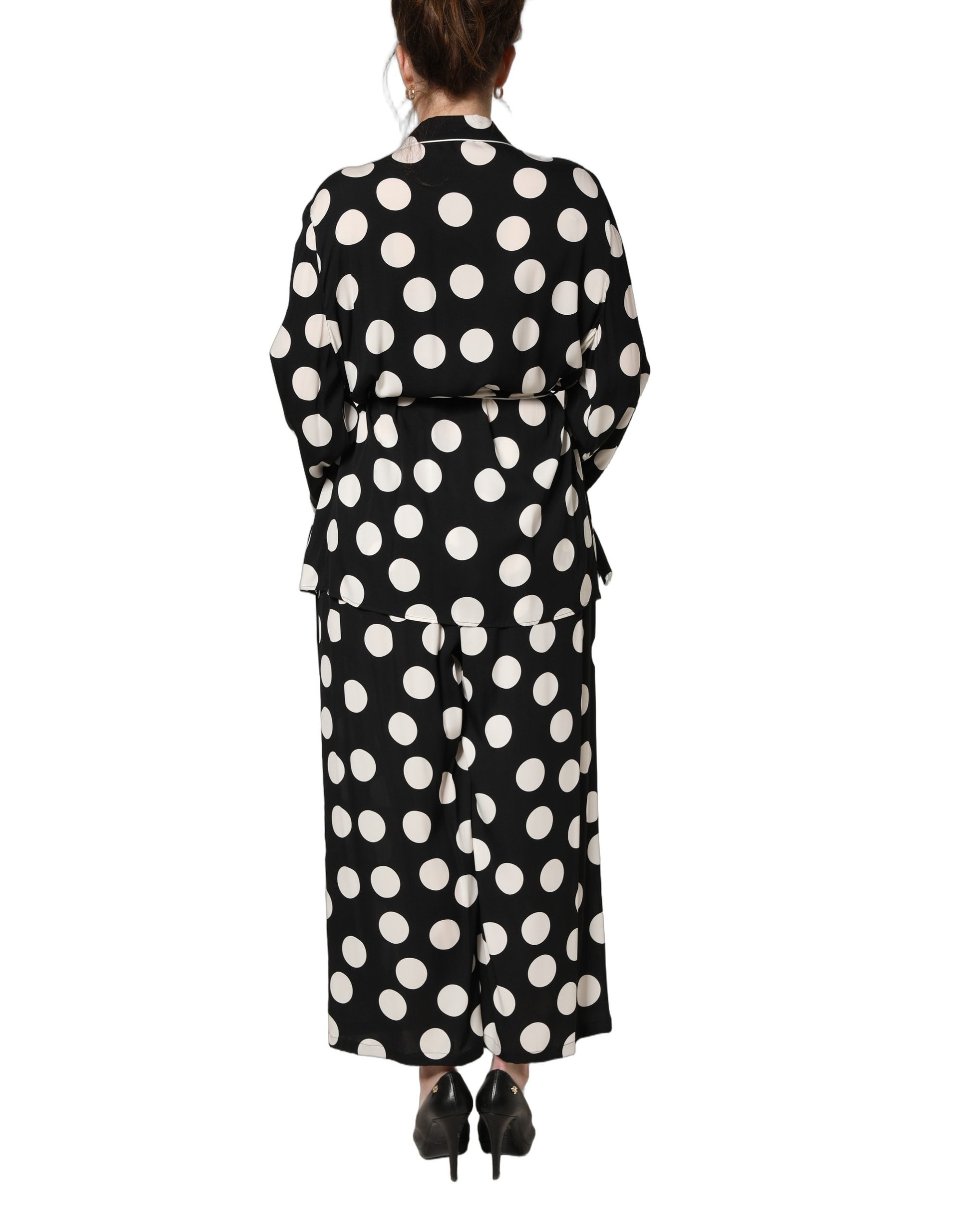 Dolce & Gabbana Black White Polka Dot Pajama 2 Piece Set Women's Sleepwear