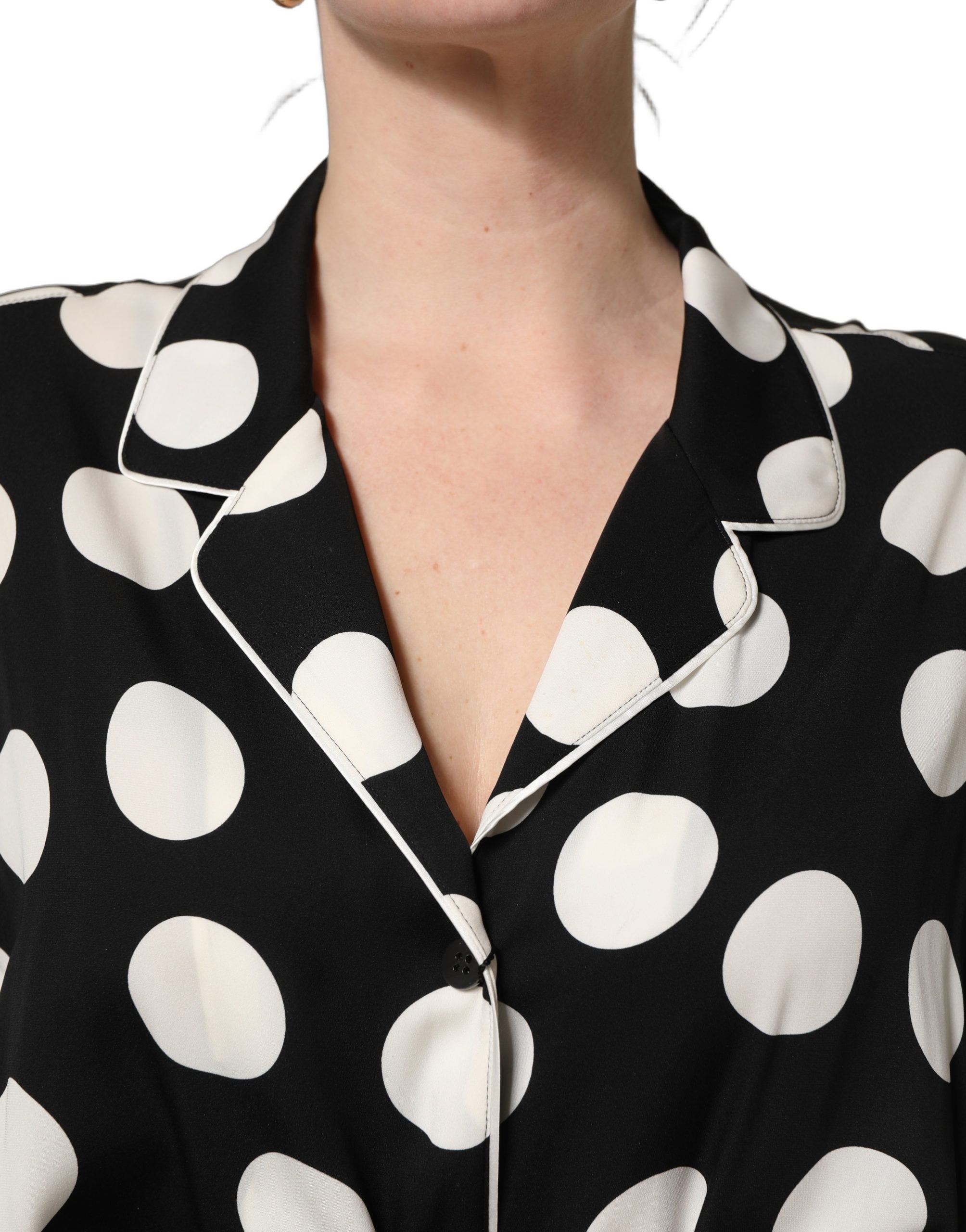 Dolce & Gabbana Black White Polka Dot Pajama 2 Piece Set Women's Sleepwear