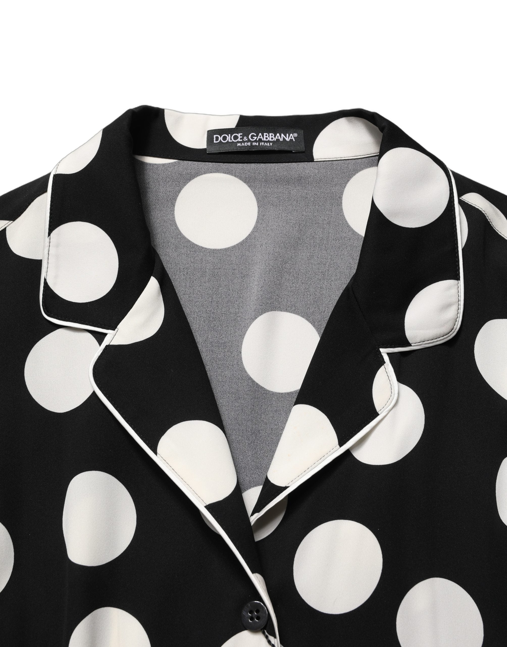Dolce & Gabbana Black White Polka Dot Pajama 2 Piece Set Women's Sleepwear