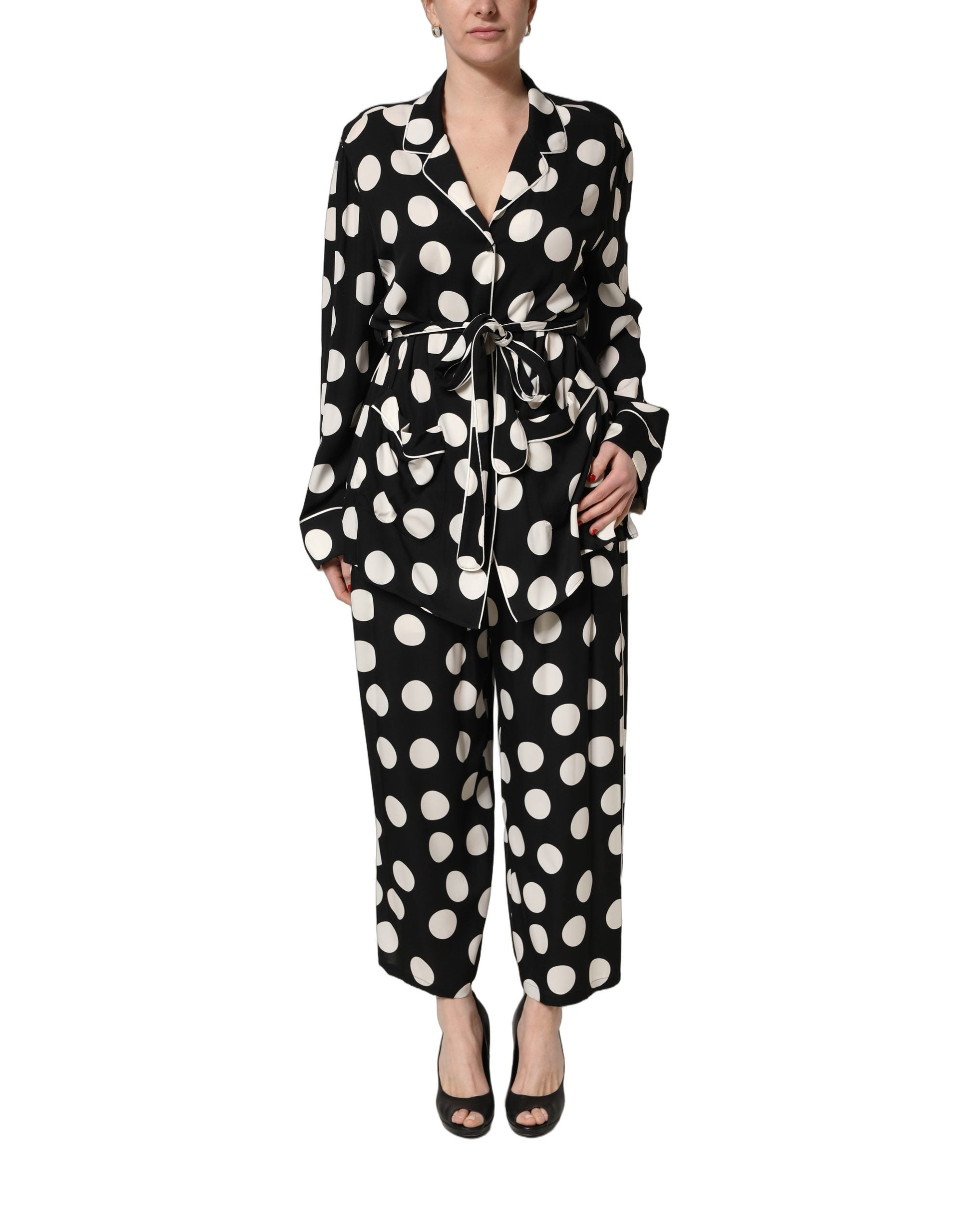 Dolce & Gabbana Black White Polka Dot Pajama 2 Piece Set Women's Sleepwear