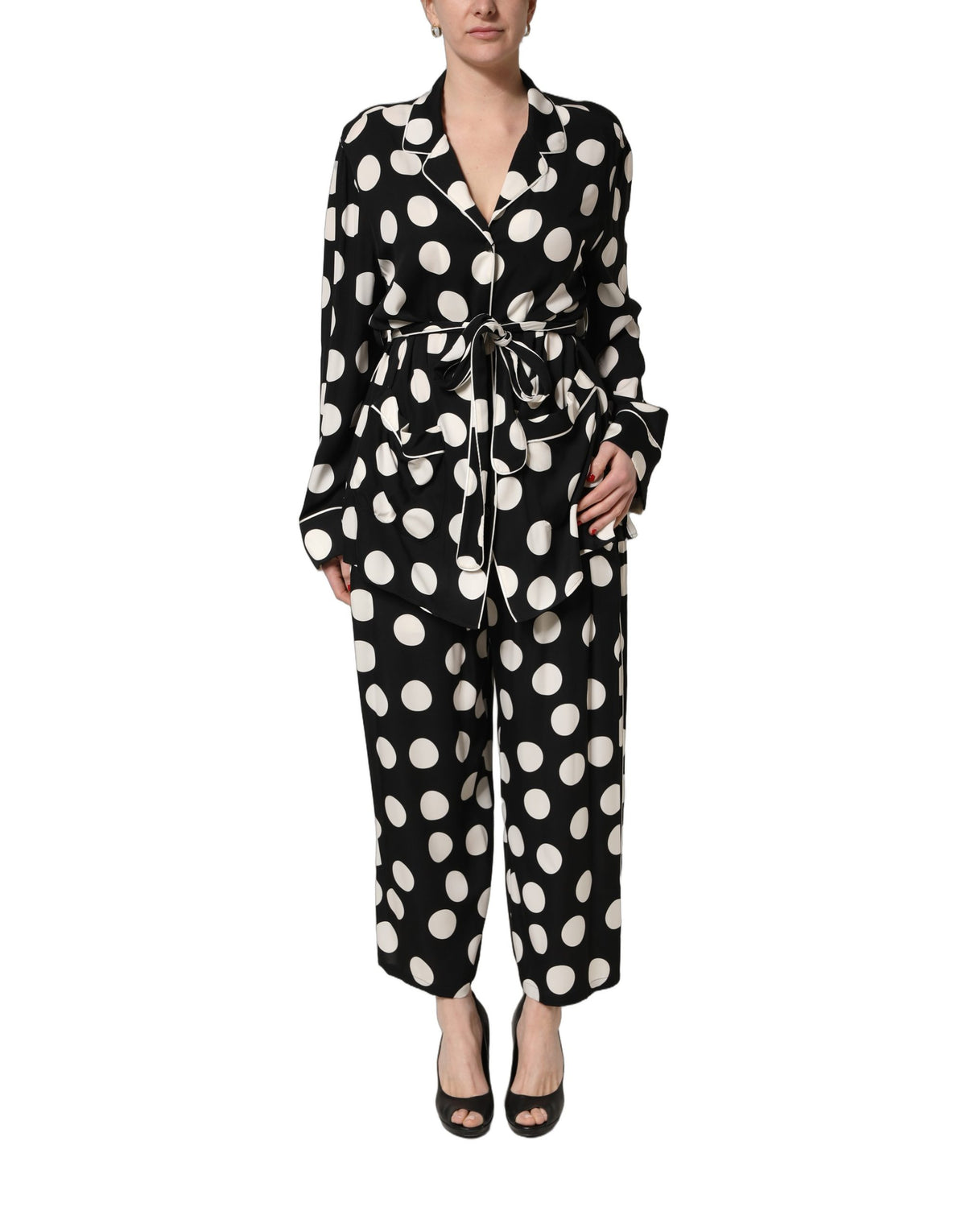 Dolce & Gabbana Black White Polka Dot Pajama 2 Piece Set Women's Sleepwear