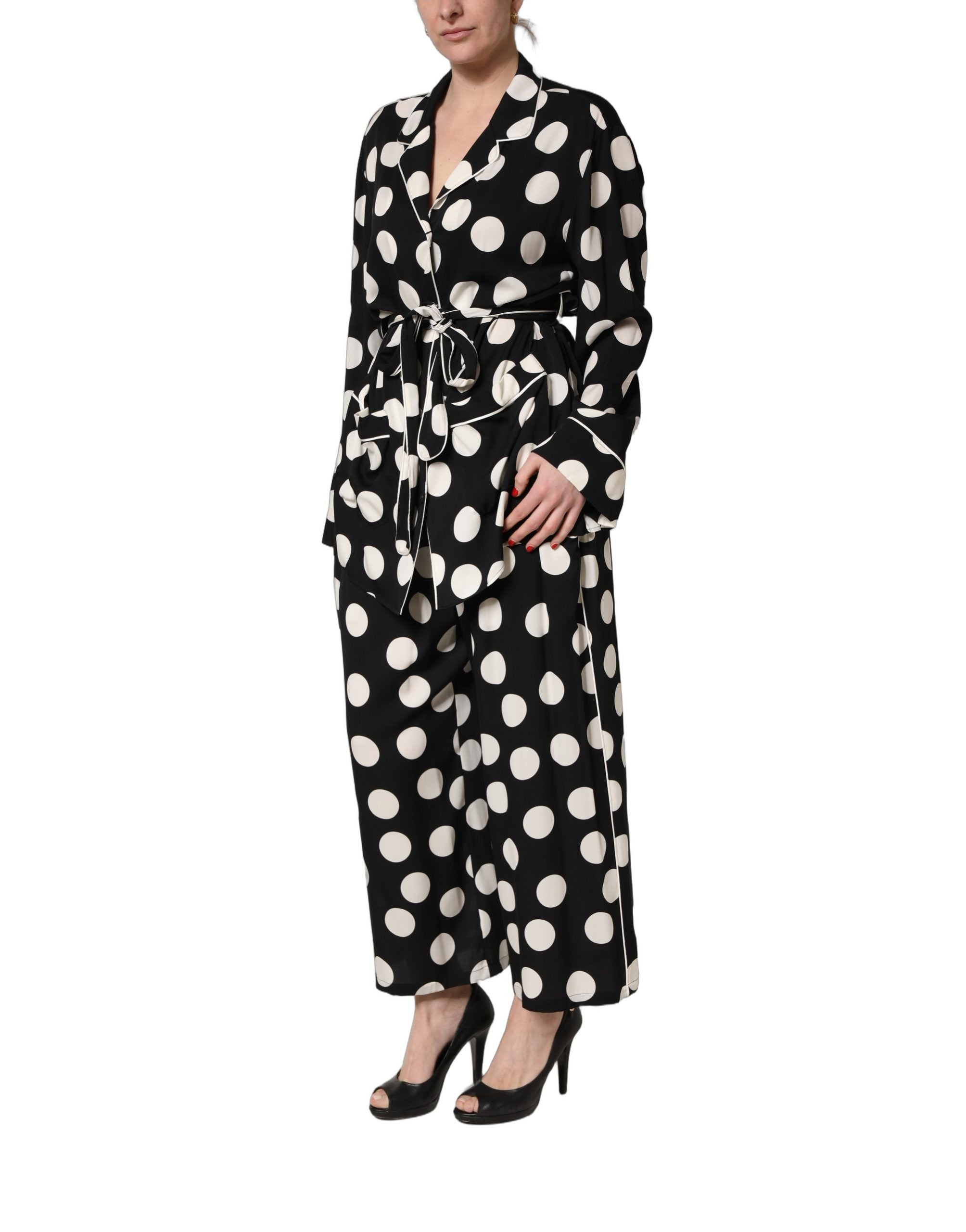 Dolce & Gabbana Black White Polka Dot Pajama 2 Piece Set Women's Sleepwear