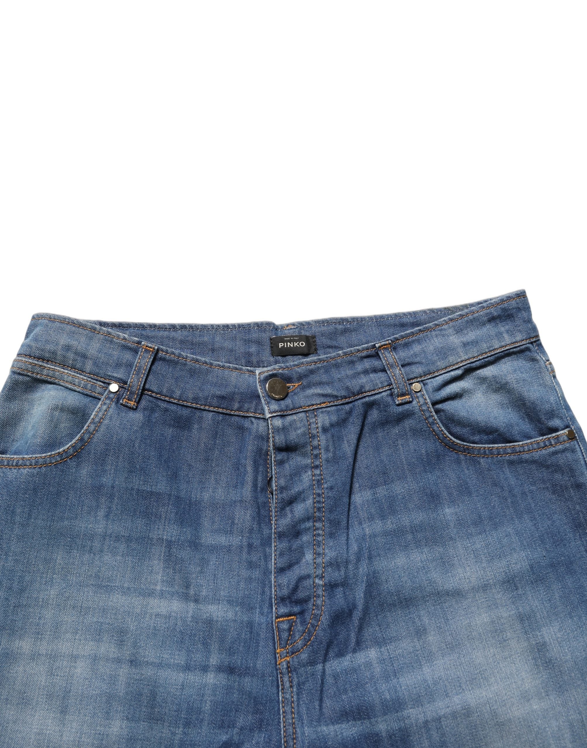 PINKO Blue Washed High Waist Wide Leg Denim Cotton Stretch Women's Jeans (Pre-Owned)