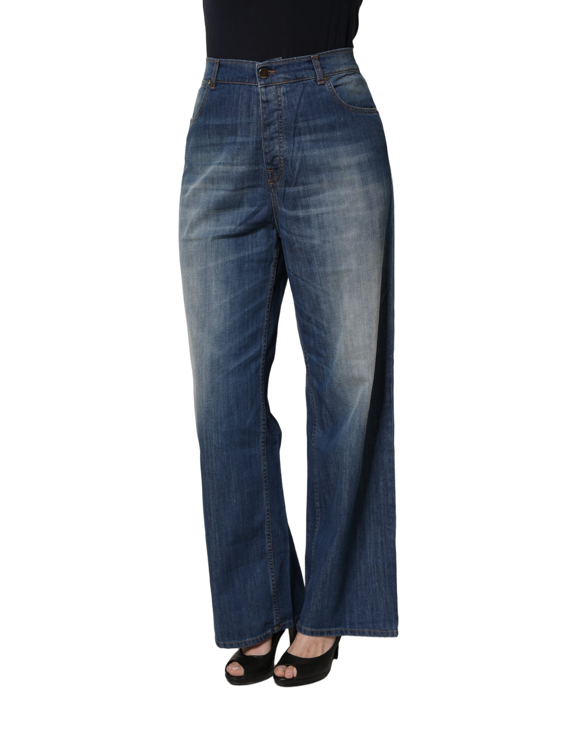 PINKO Blue Washed High Waist Wide Leg Denim Cotton Stretch Women's Jeans (Pre-Owned)