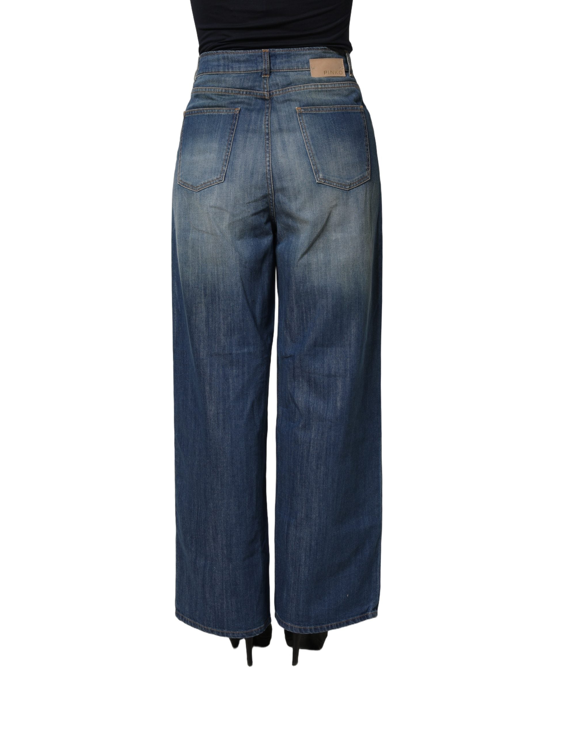 PINKO Blue Washed High Waist Wide Leg Denim Cotton Stretch Women's Jeans (Pre-Owned)