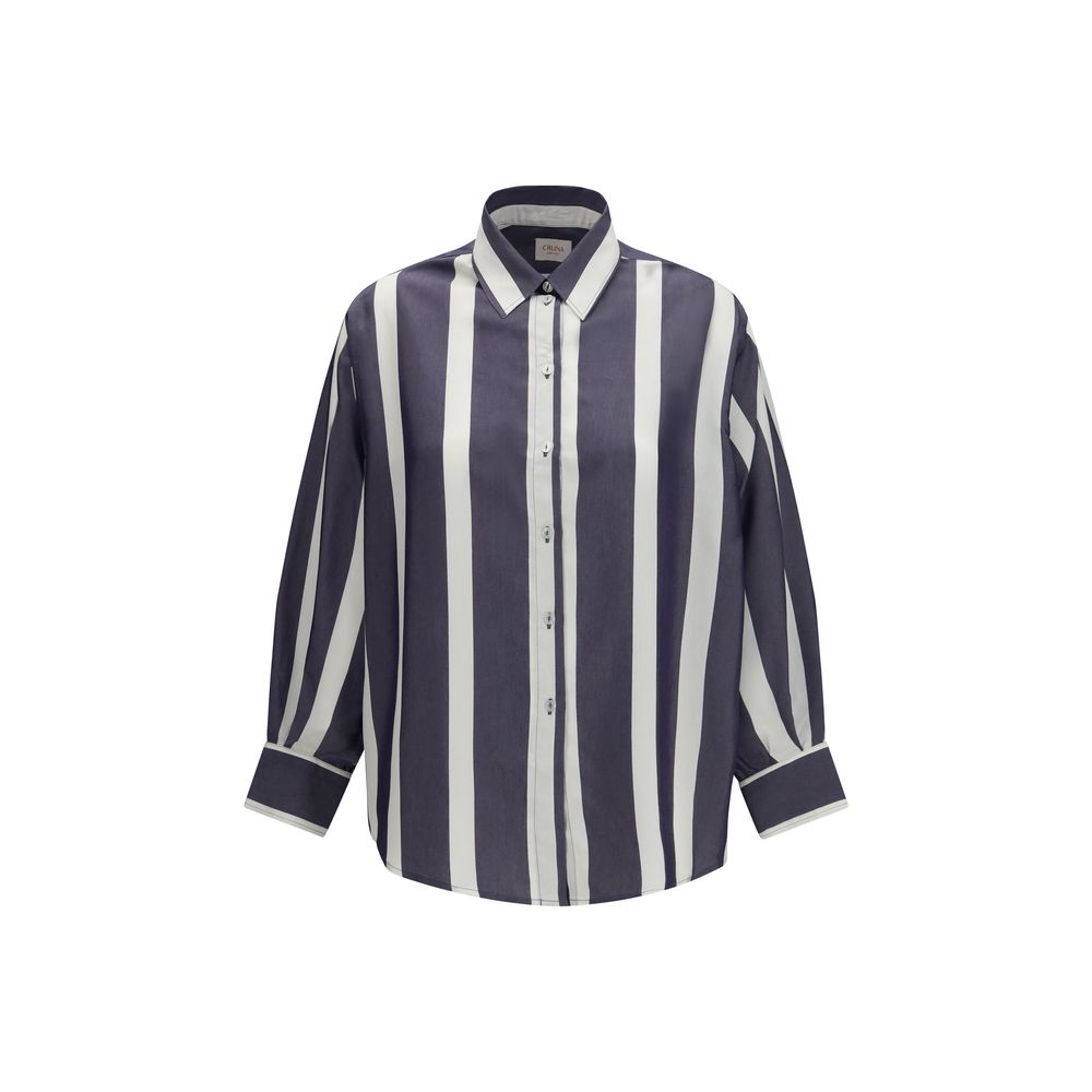 Cruna Blue Viscose Pattern Women's Shirt