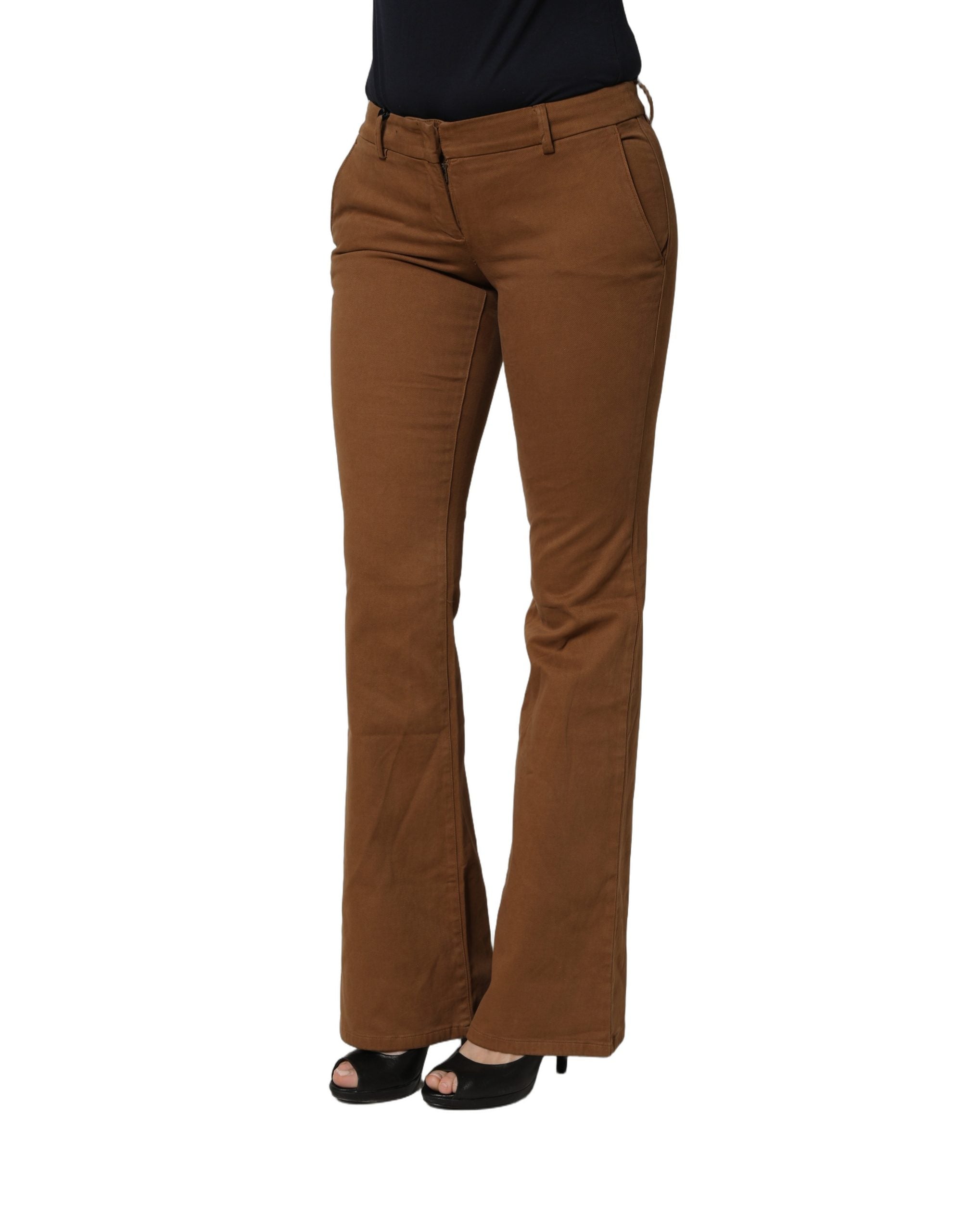 Siviglia Brown Low Waist Cotton Women Bootcut Trousers Women's Pants (Pre-Owned)