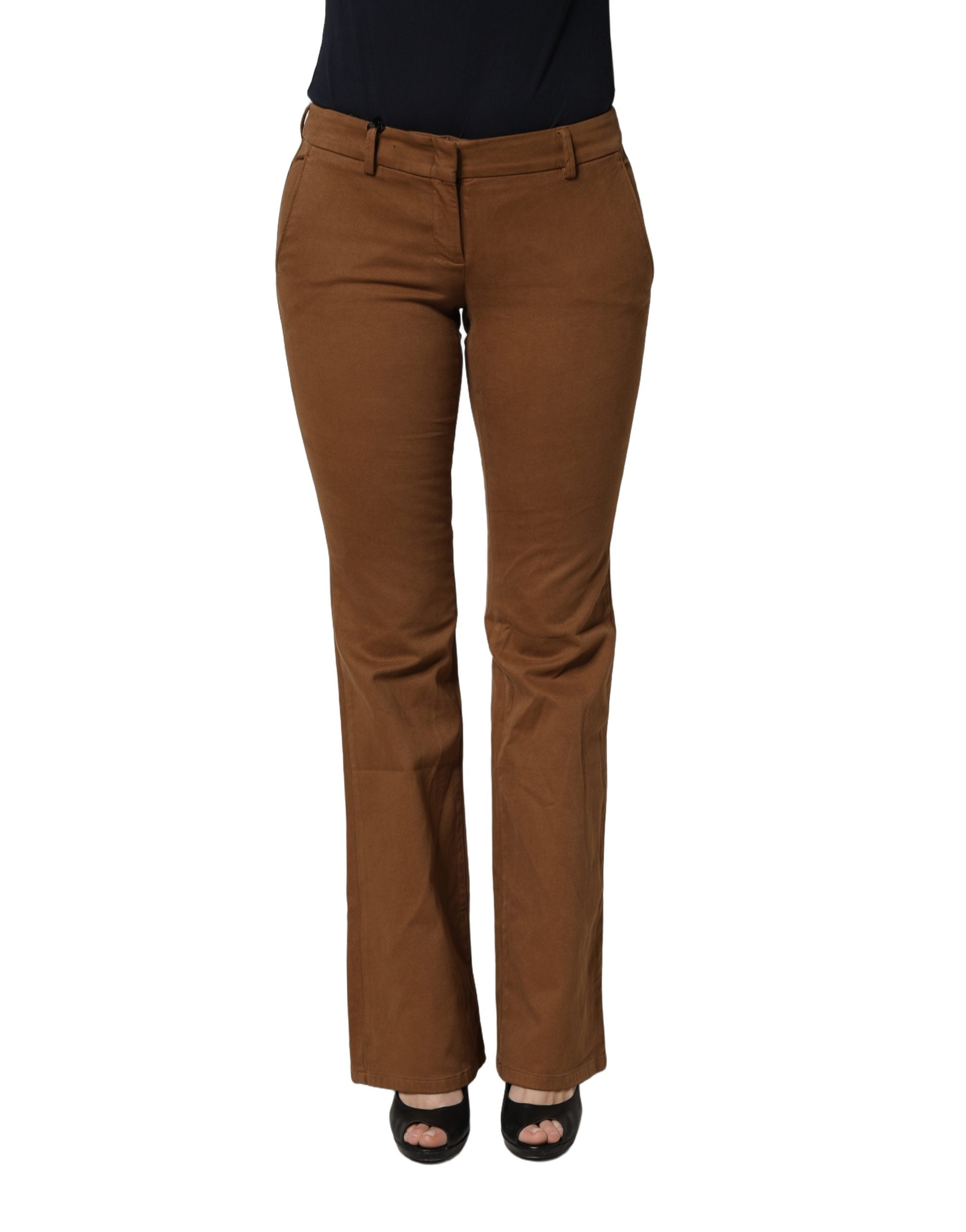 Siviglia Brown Low Waist Cotton Women Bootcut Trousers Women's Pants (Pre-Owned)