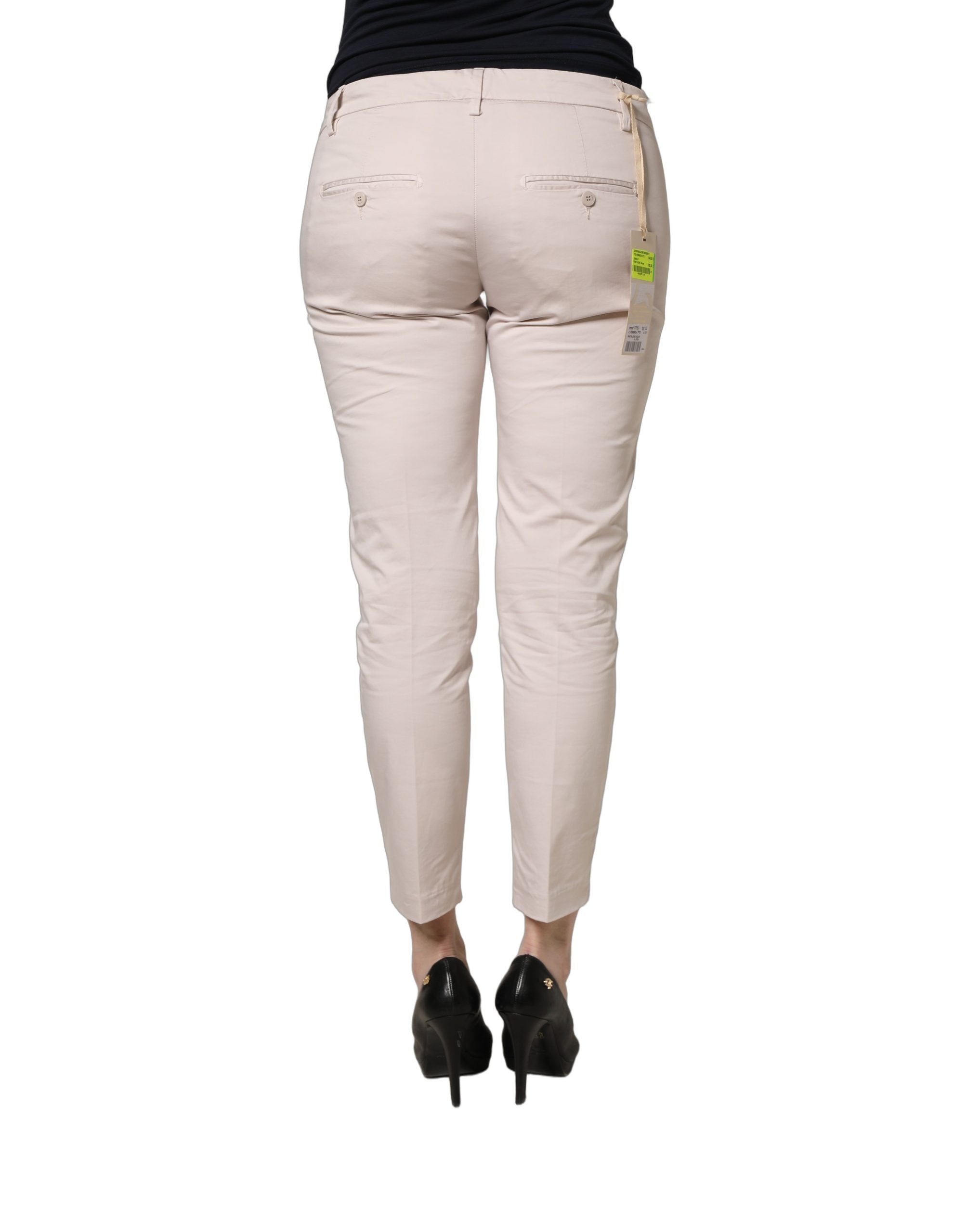 Versace Jeans Couture Beige Low Waist Tapered Women Cropped Trousers Women's Pants
