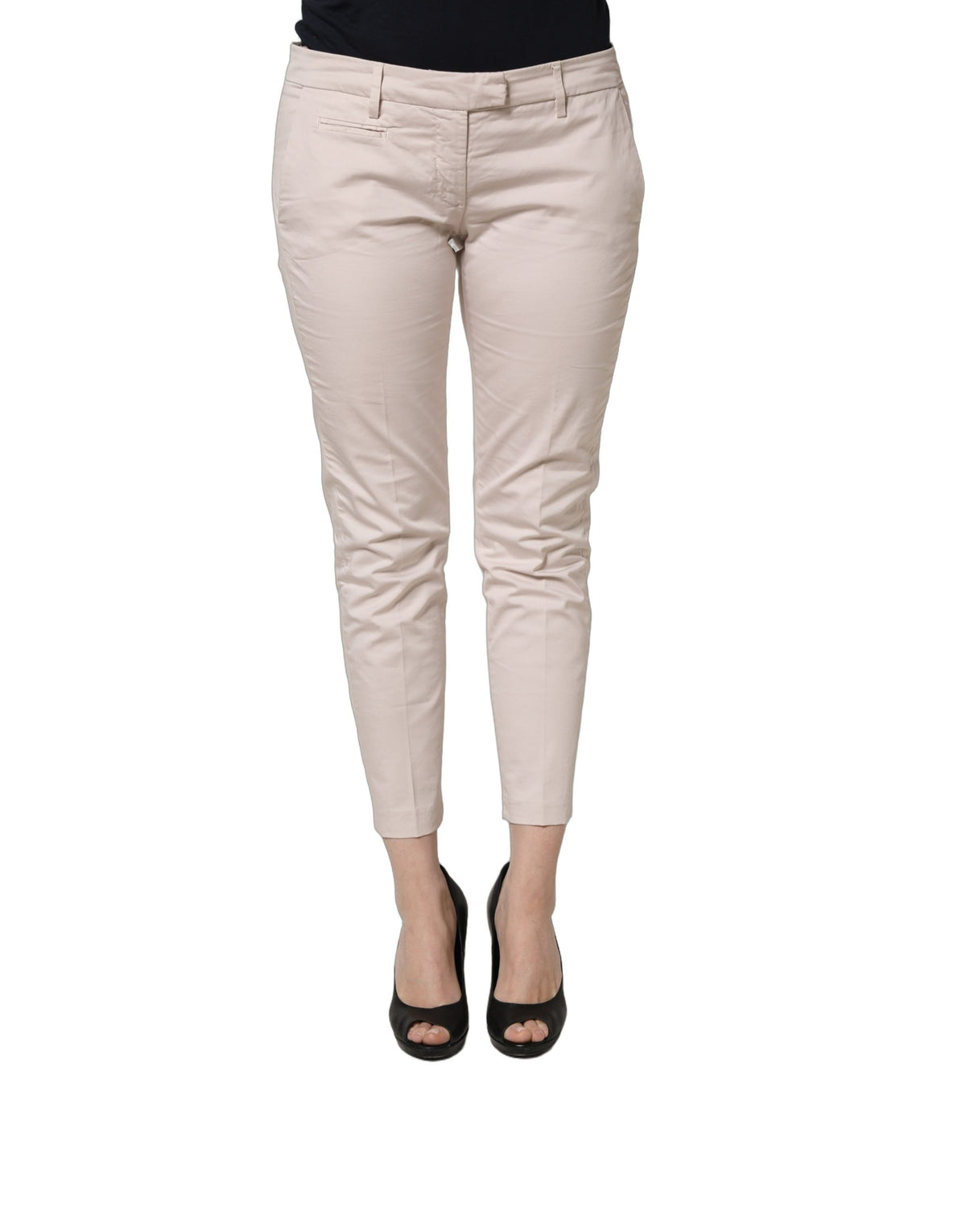 Versace Jeans Couture Beige Low Waist Tapered Women Cropped Trousers Women's Pants