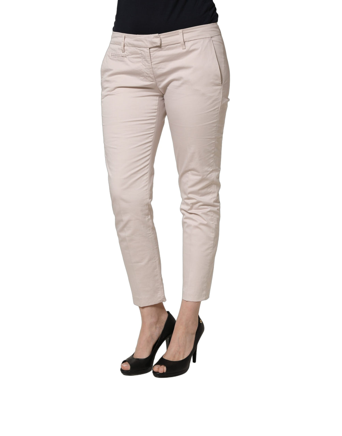 Versace Jeans Couture Beige Low Waist Tapered Women Cropped Trousers Women's Pants
