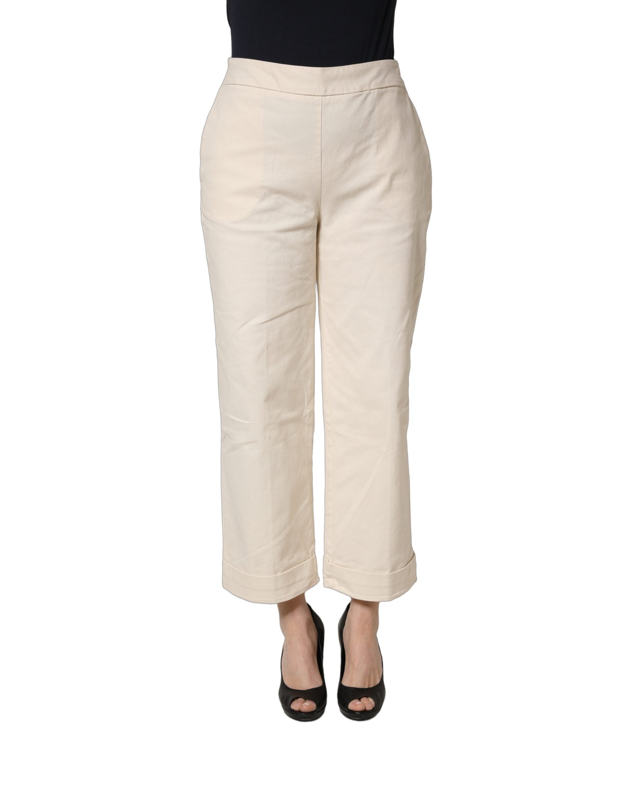 Alpha Studio Beige High Waist Straight Capri Cropped Trouser Women's Pants (Pre-Owned)
