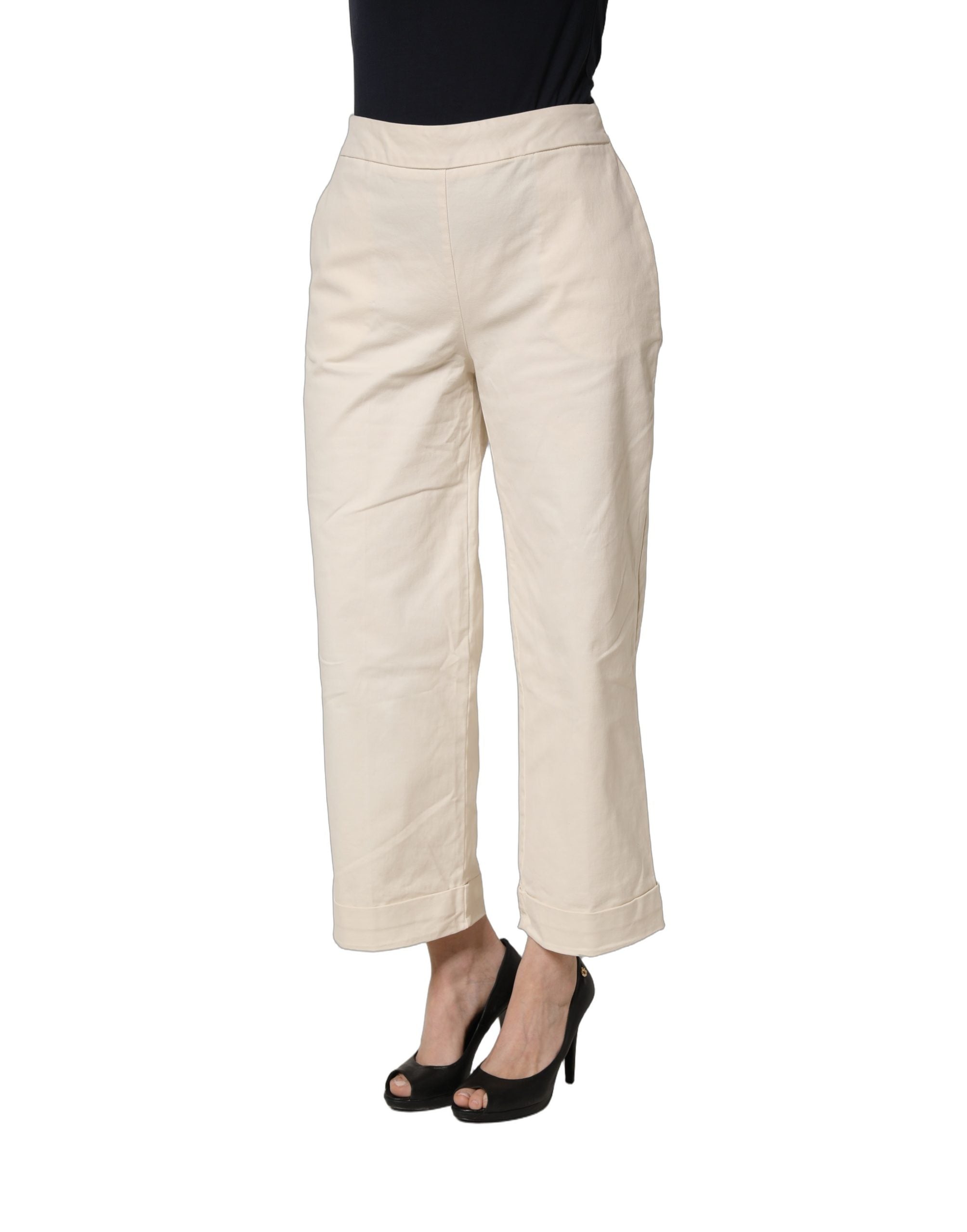 Alpha Studio Beige High Waist Straight Capri Cropped Trouser Women's Pants (Pre-Owned)