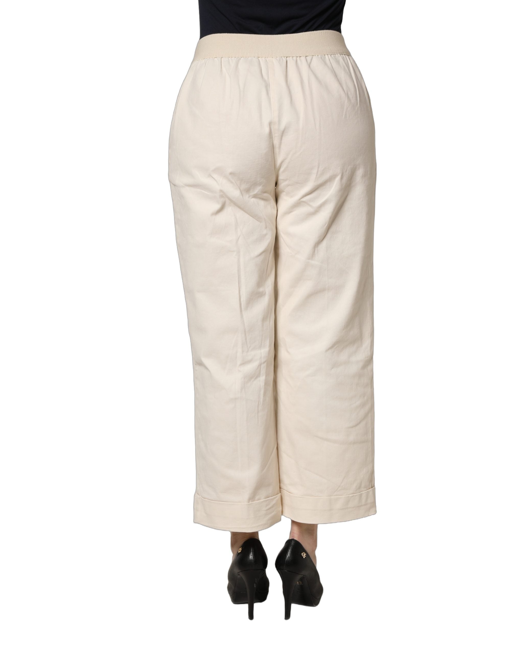 Alpha Studio Beige High Waist Straight Capri Cropped Trouser Women's Pants (Pre-Owned)