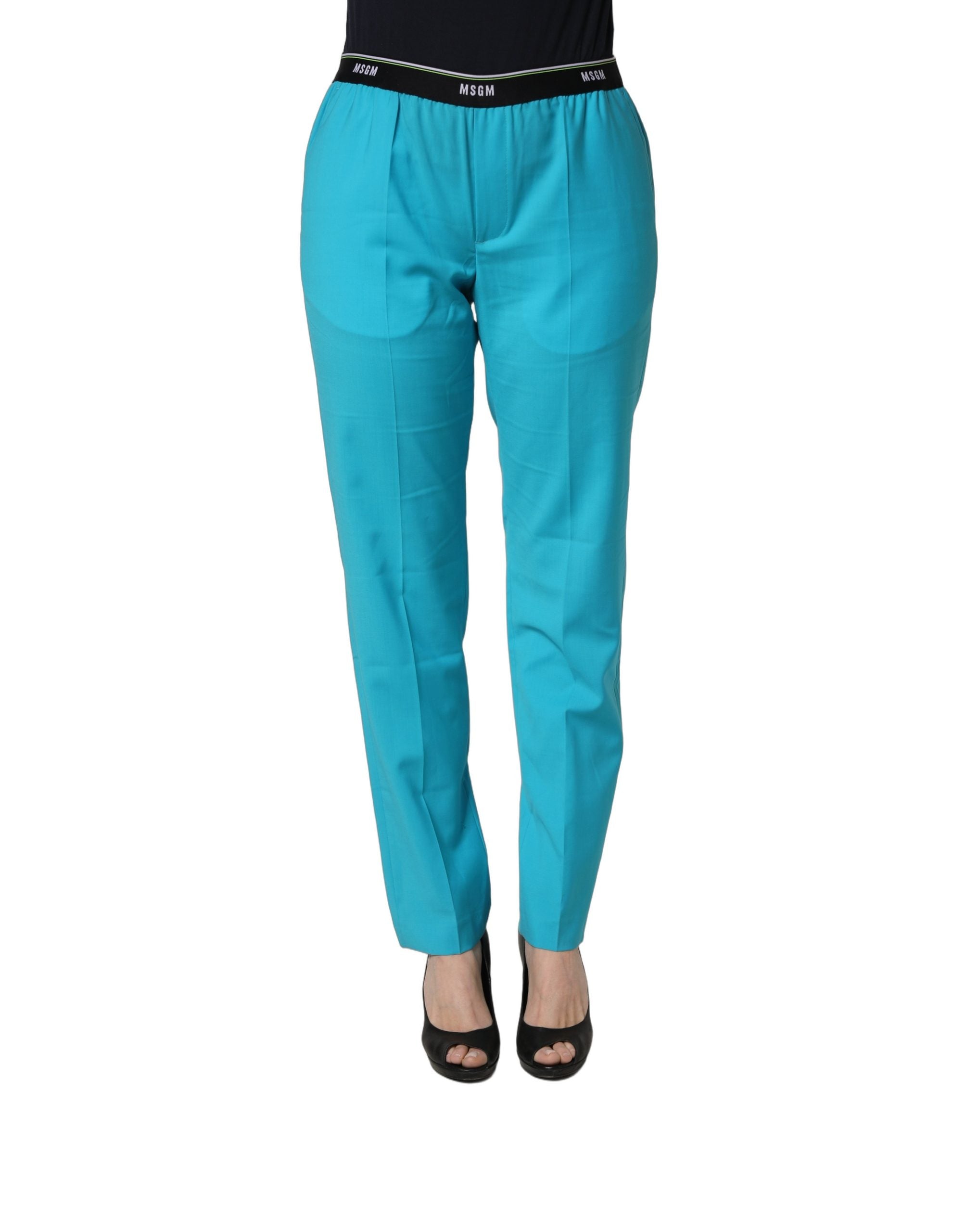 MSGM Blue Wool Mid Waist Tapered Women Trouser Women's Pants (Pre-Owned)
