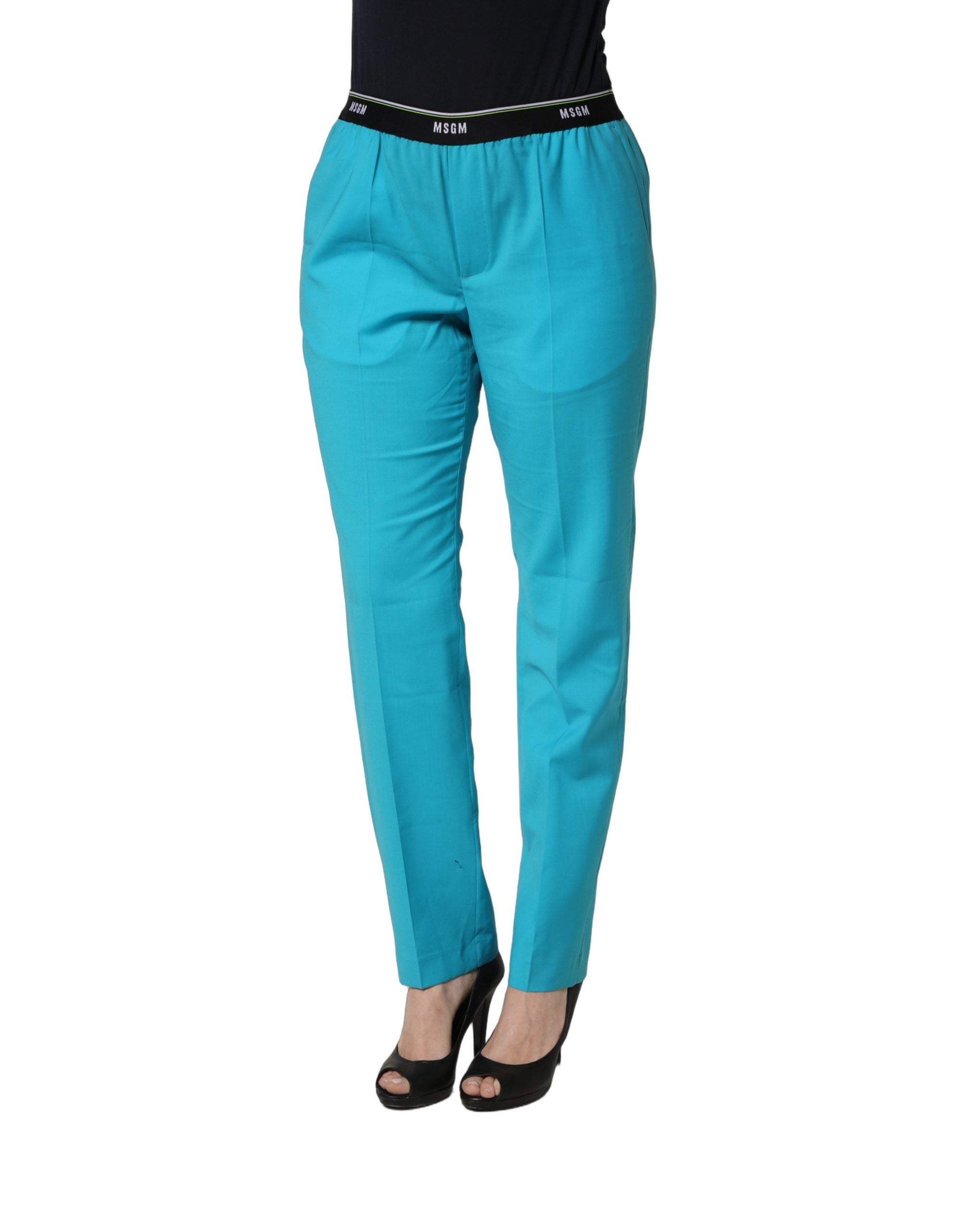 MSGM Blue Wool Mid Waist Tapered Women Trouser Women's Pants (Pre-Owned)