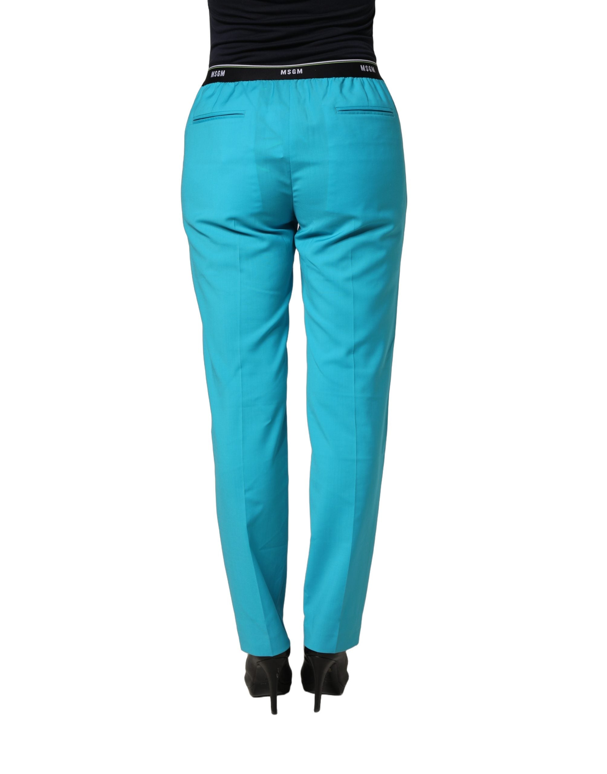 MSGM Blue Wool Mid Waist Tapered Women Trouser Women's Pants (Pre-Owned)