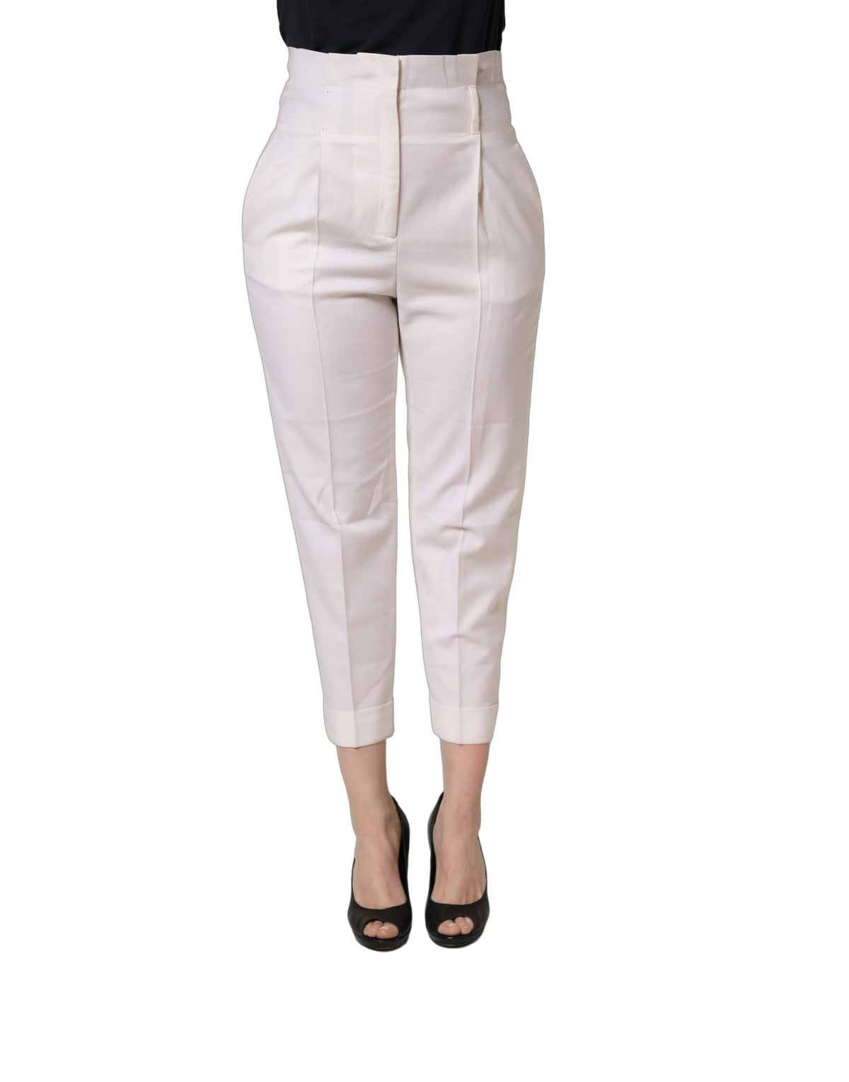 Peserico White Skinny High Waist Chino Cropped Trouser Women's Pants (Pre-Owned)