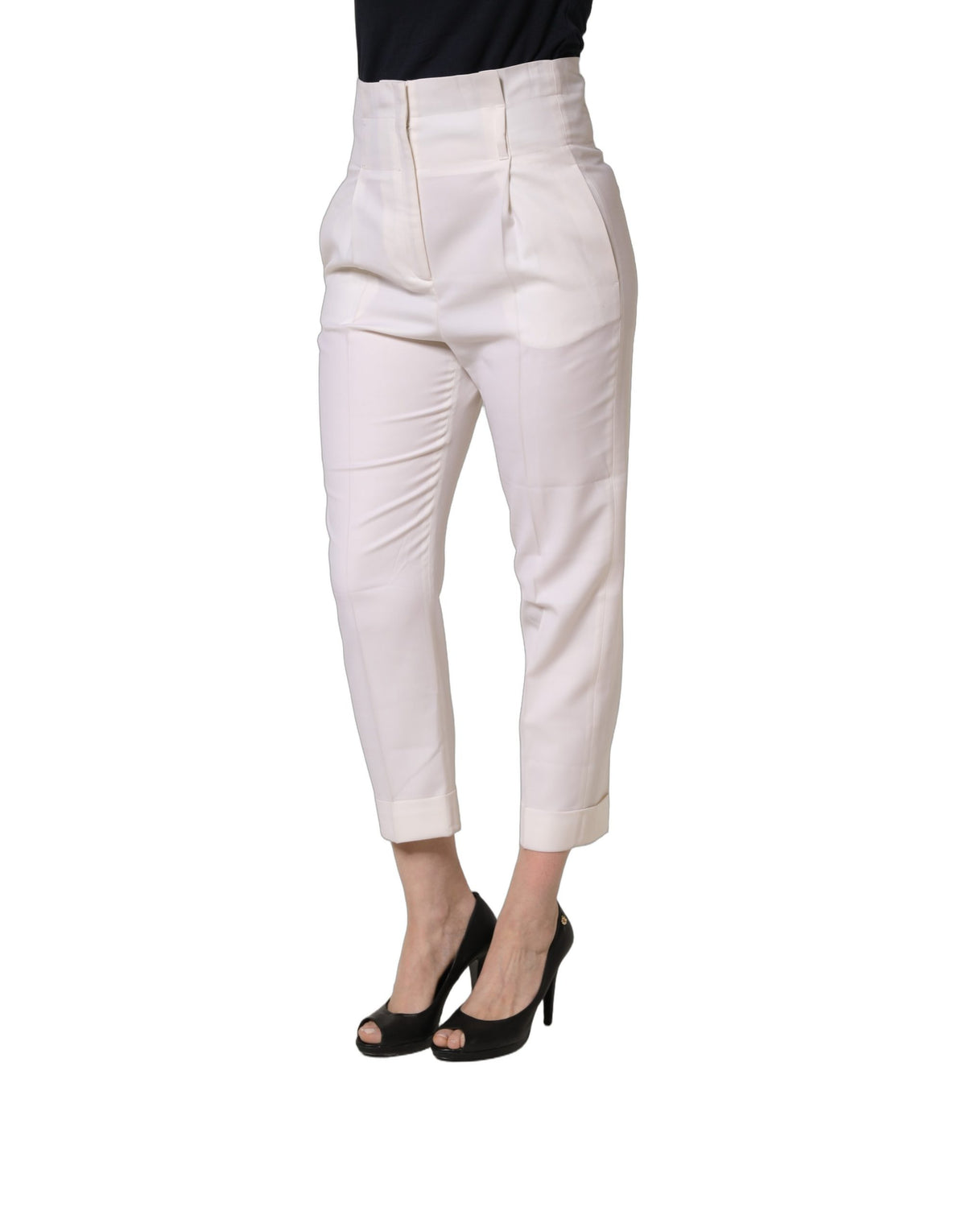 Peserico White Skinny High Waist Chino Cropped Trouser Women's Pants (Pre-Owned)