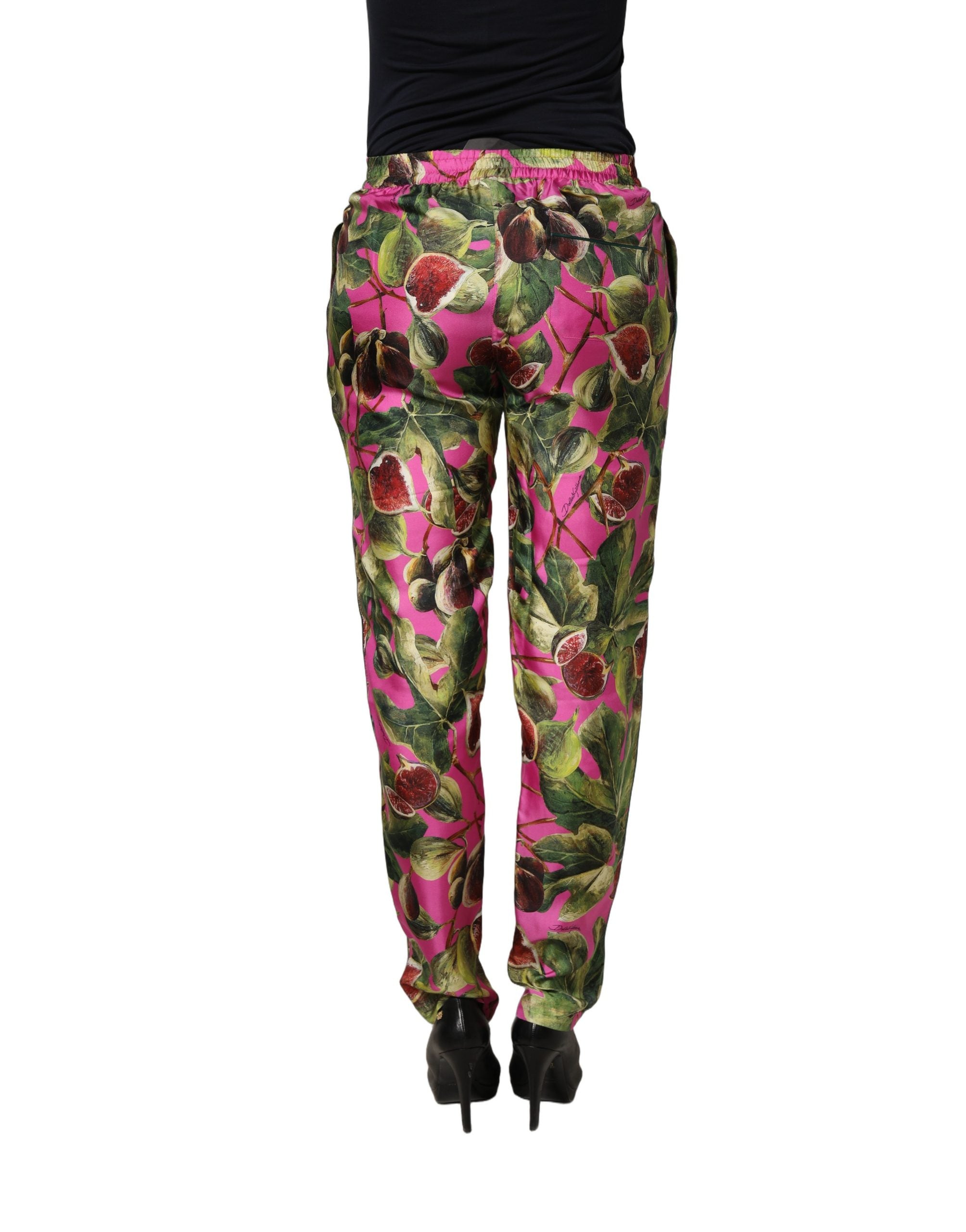 Dolce & Gabbana Fuchsia Fig Fruit Leaf Tapered Trouser Women's Pants