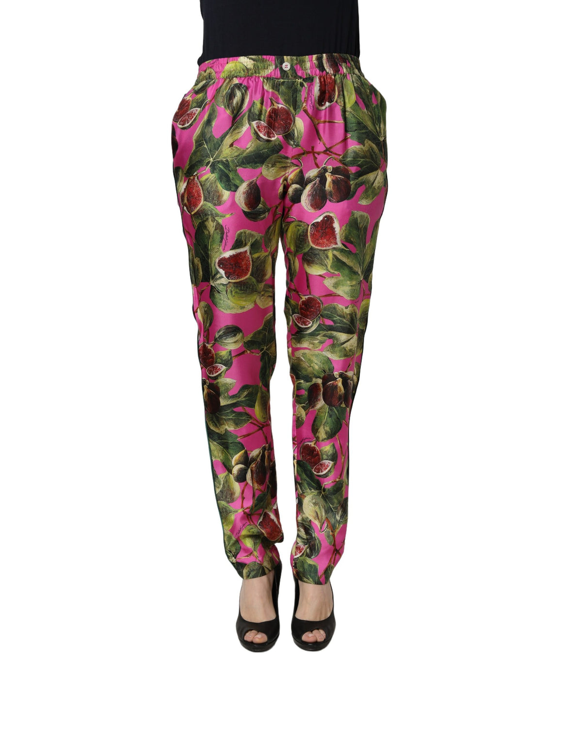 Dolce & Gabbana Fuchsia Fig Fruit Leaf Tapered Trouser Women's Pants