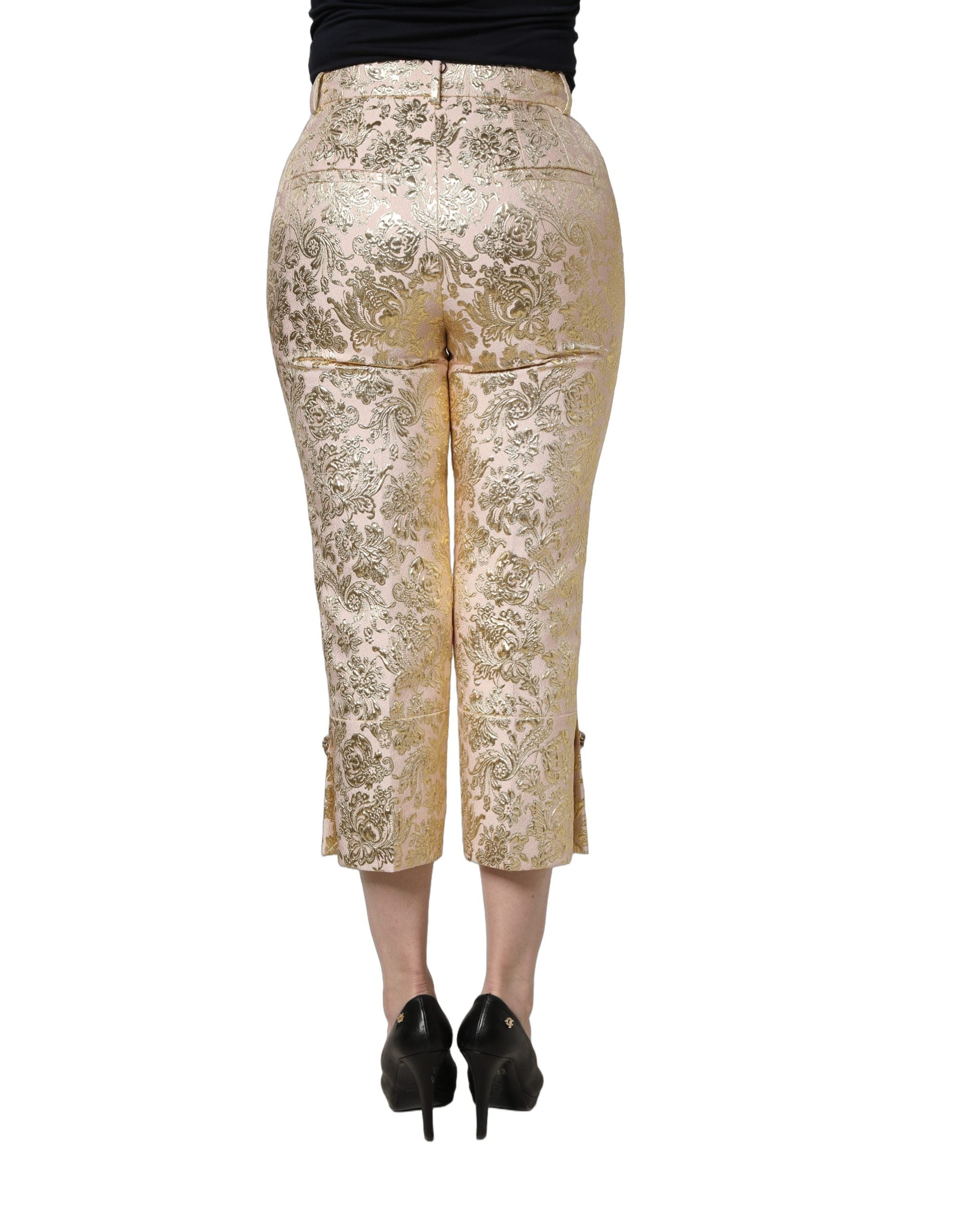 Dolce & Gabbana Gold Jacquard Floral Lamé Crop Trouser Women's Pants