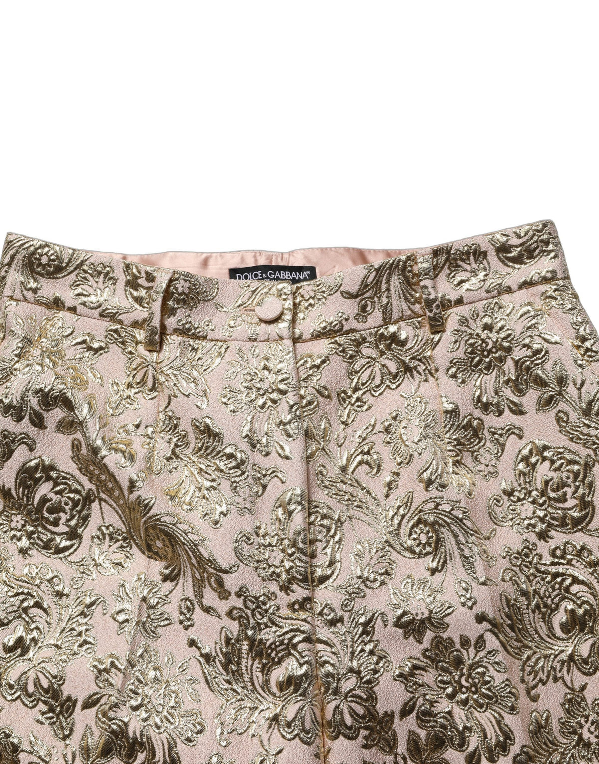 Dolce & Gabbana Gold Jacquard Floral Lamé Crop Trouser Women's Pants