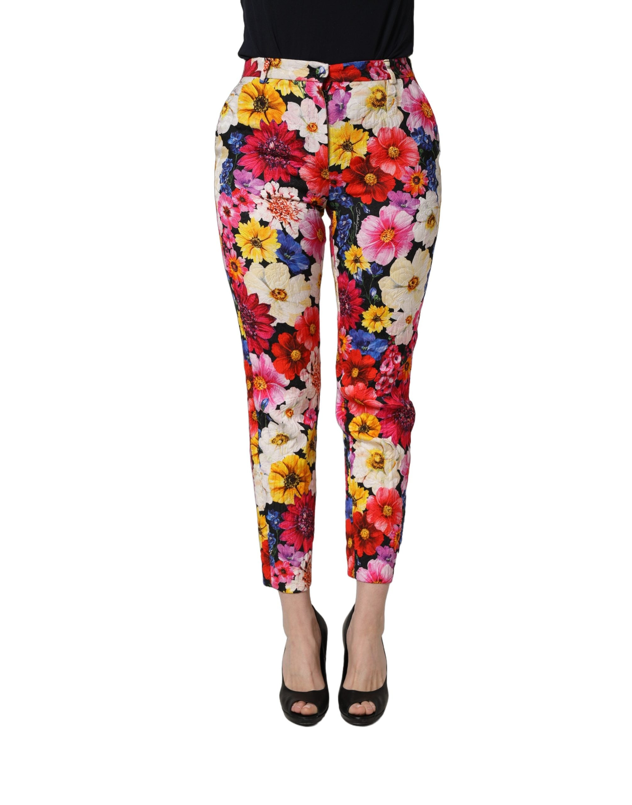Dolce & Gabbana Multicolor Floral Print Tapered Trouser Women's Pants