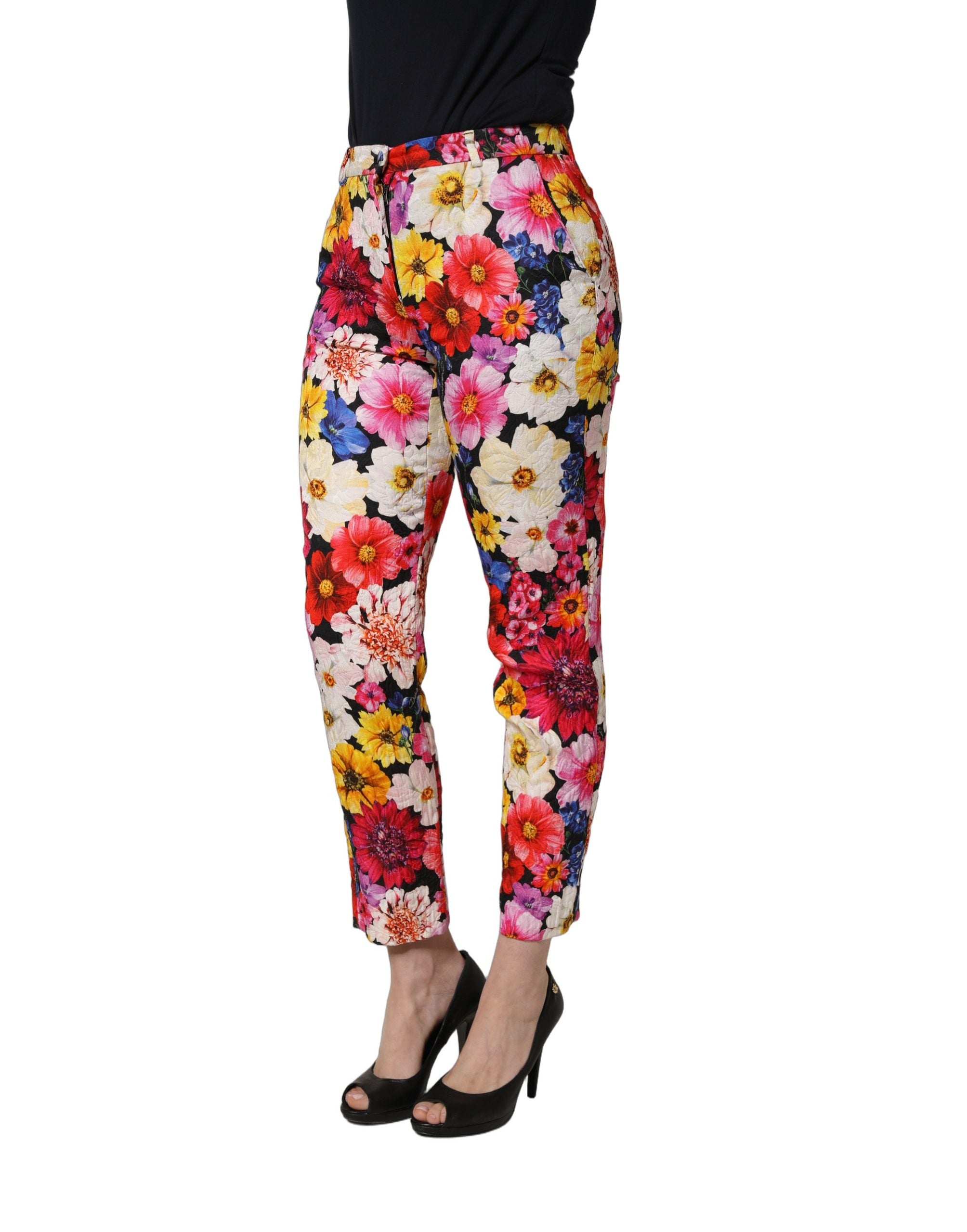 Dolce & Gabbana Multicolor Floral Print Tapered Trouser Women's Pants