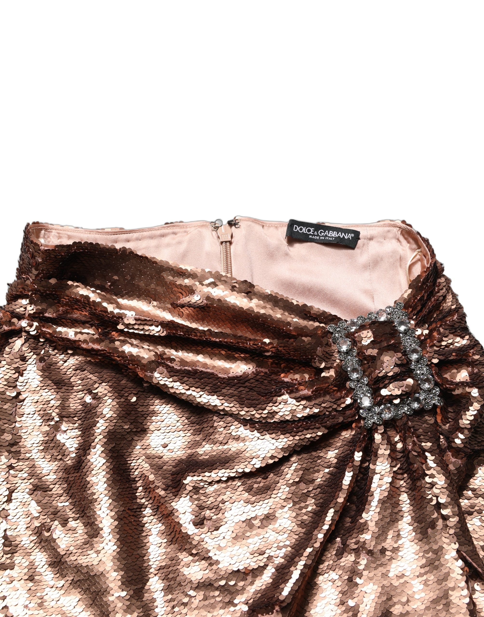 Dolce & Gabbana Rose Gold Embellished Sequinned Maxi Women's Skirt