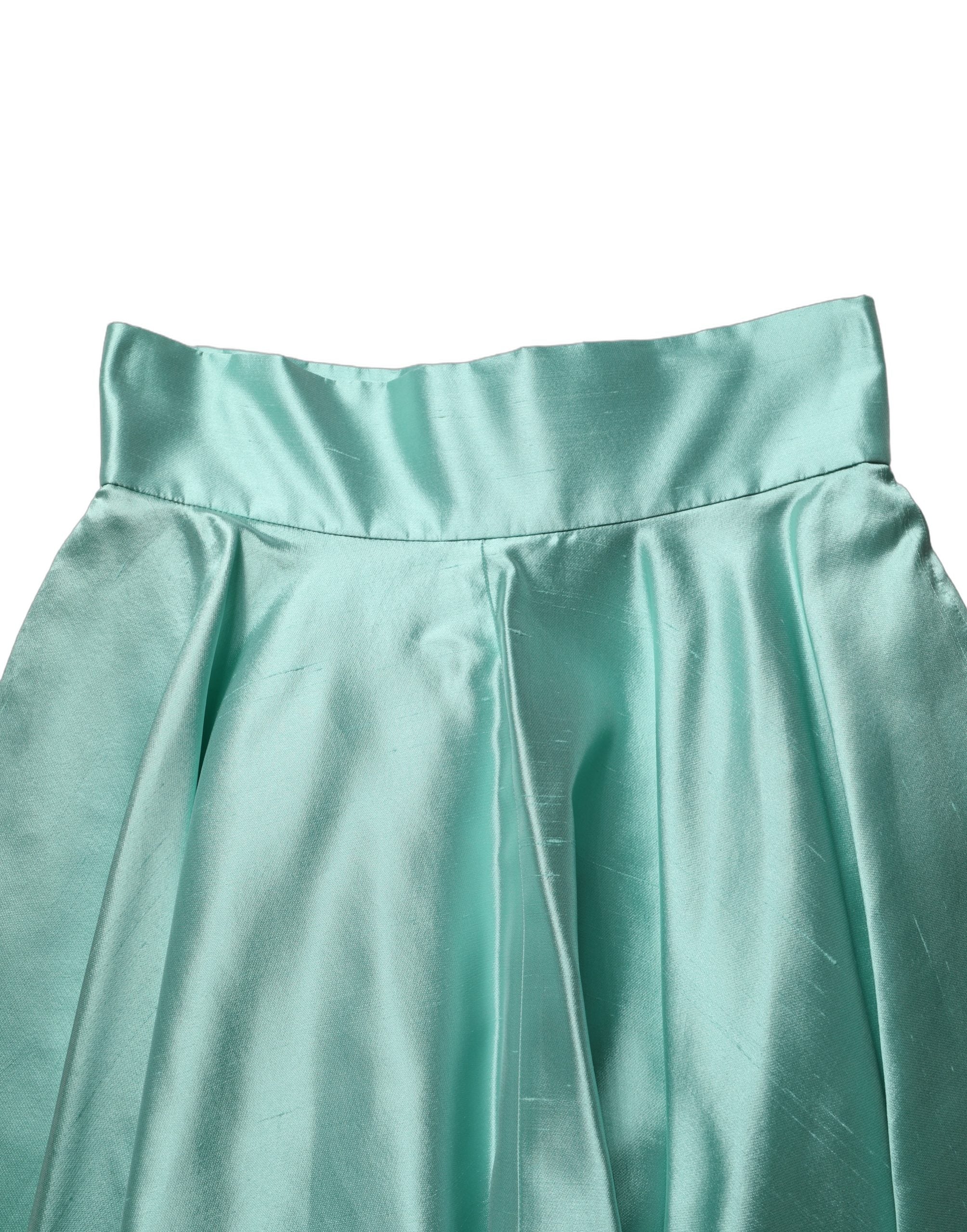Dolce & Gabbana Green Satin High-Waisted Pleated A-line Midi Women's Skirt