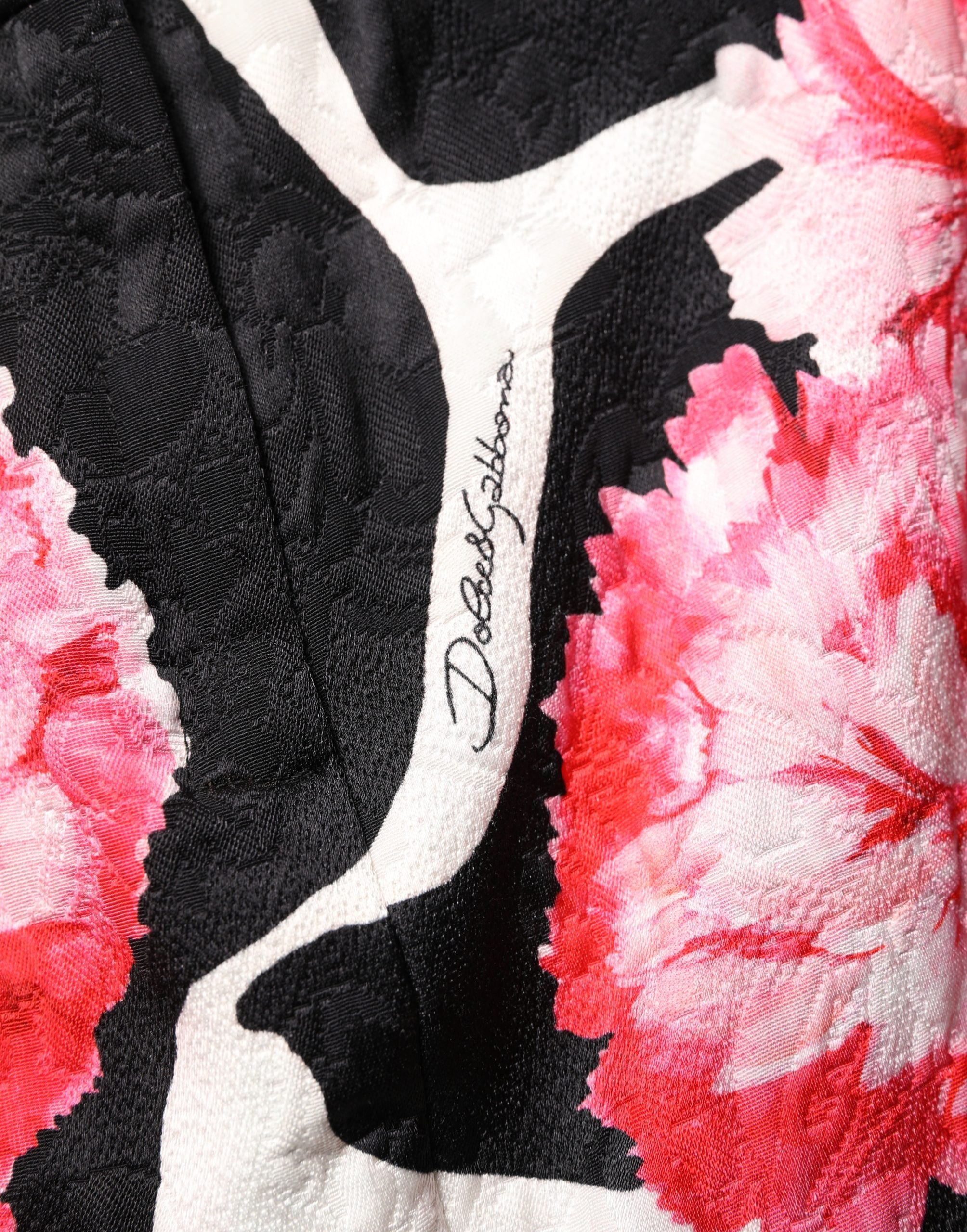Dolce & Gabbana Black Pink Carnation Floral Print Jacquard Mini Women's Skirt