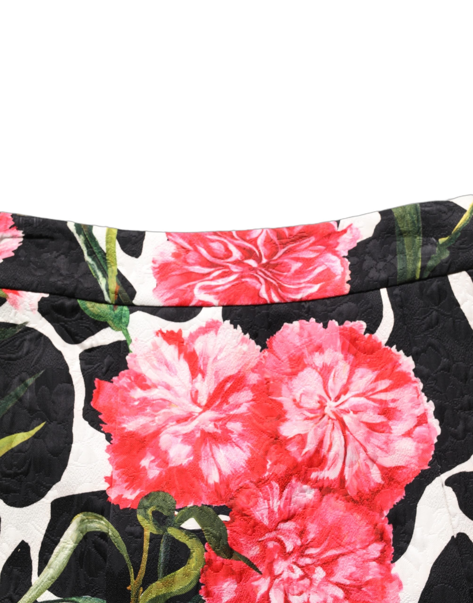 Dolce & Gabbana Black Pink Carnation Floral Print Jacquard Mini Women's Skirt