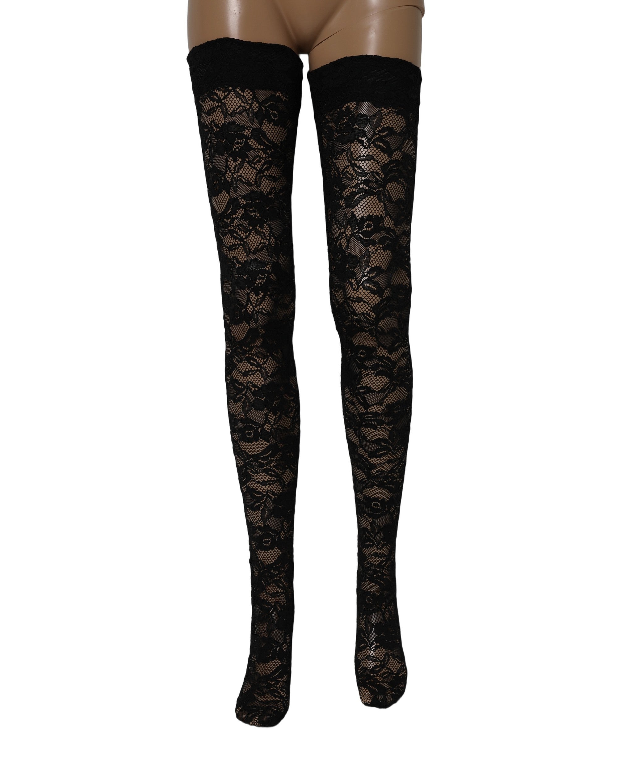Dolce & Gabbana Black Floral Lace Thigh High Stockings Women's Socks