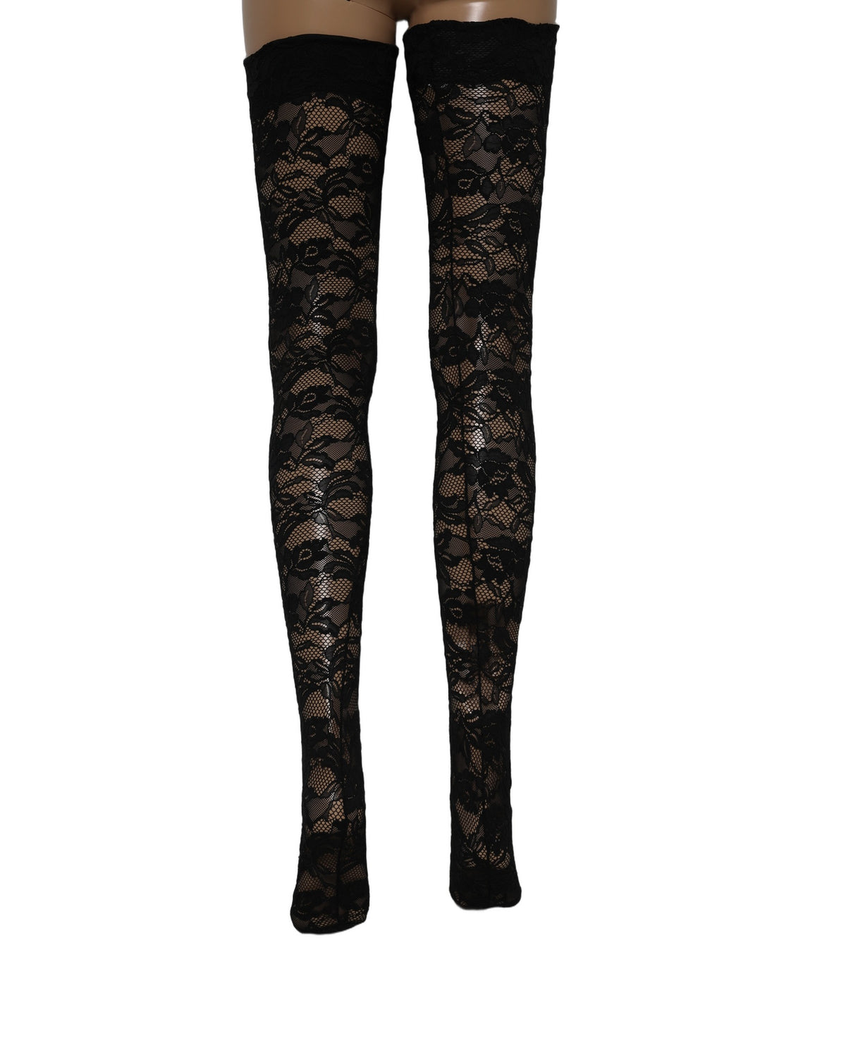 Dolce & Gabbana Black Floral Lace Thigh High Stockings Women's Socks