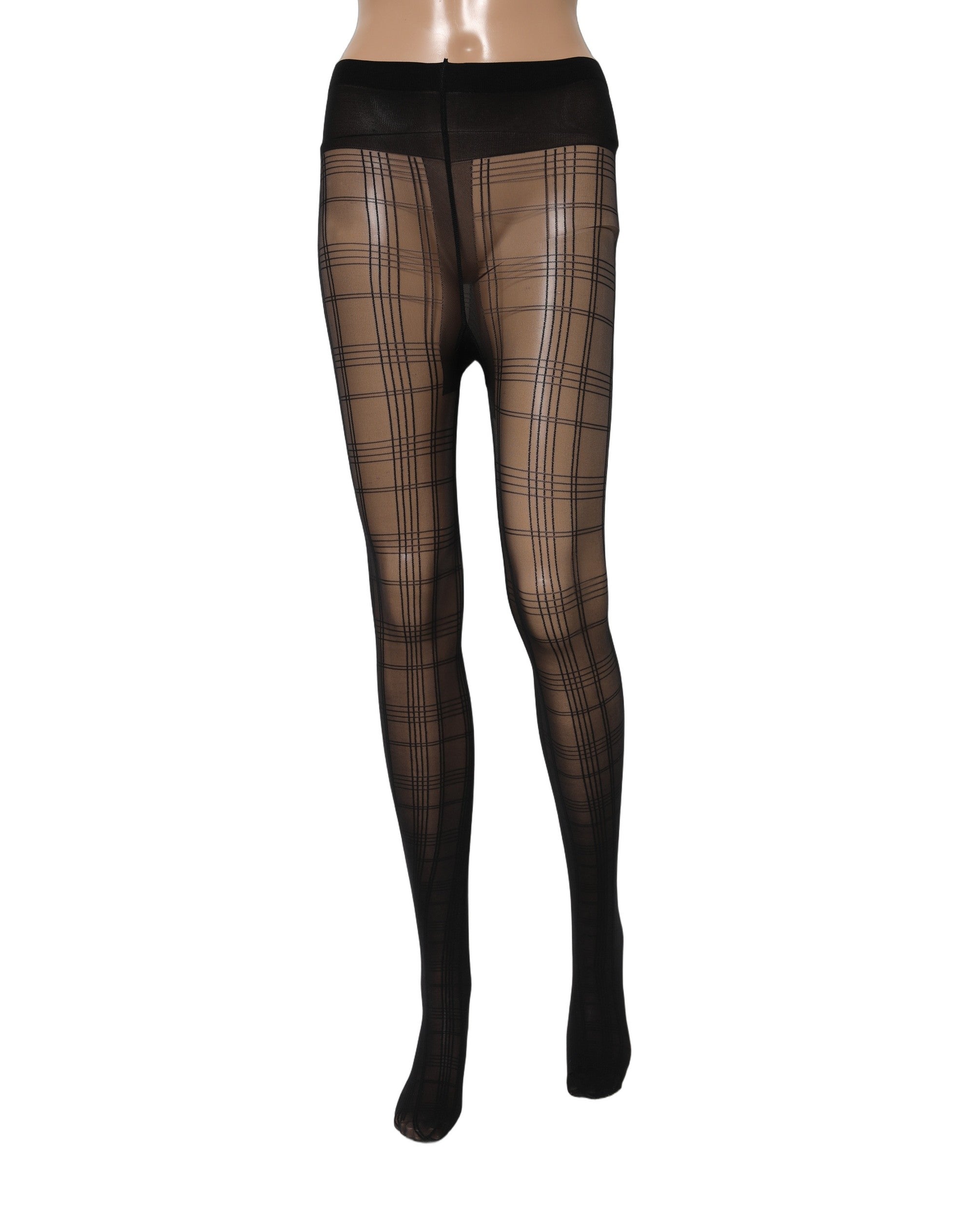 Dolce & Gabbana Black Nylon Tartan Pattern Tights Stockings Women's Socks