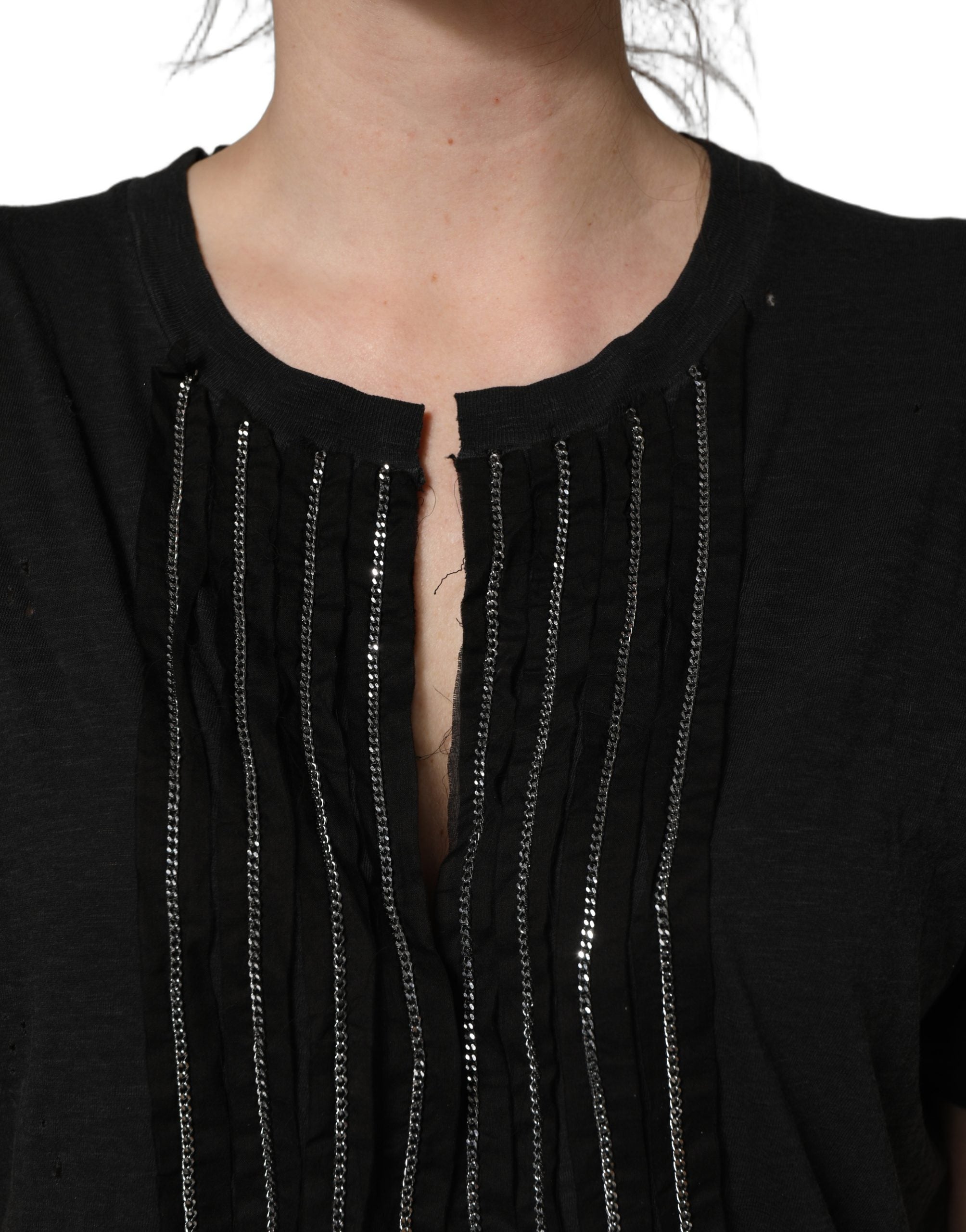 Dsquared² Black Chain Embellished Cotton Short Sleeve Women's T-shirt