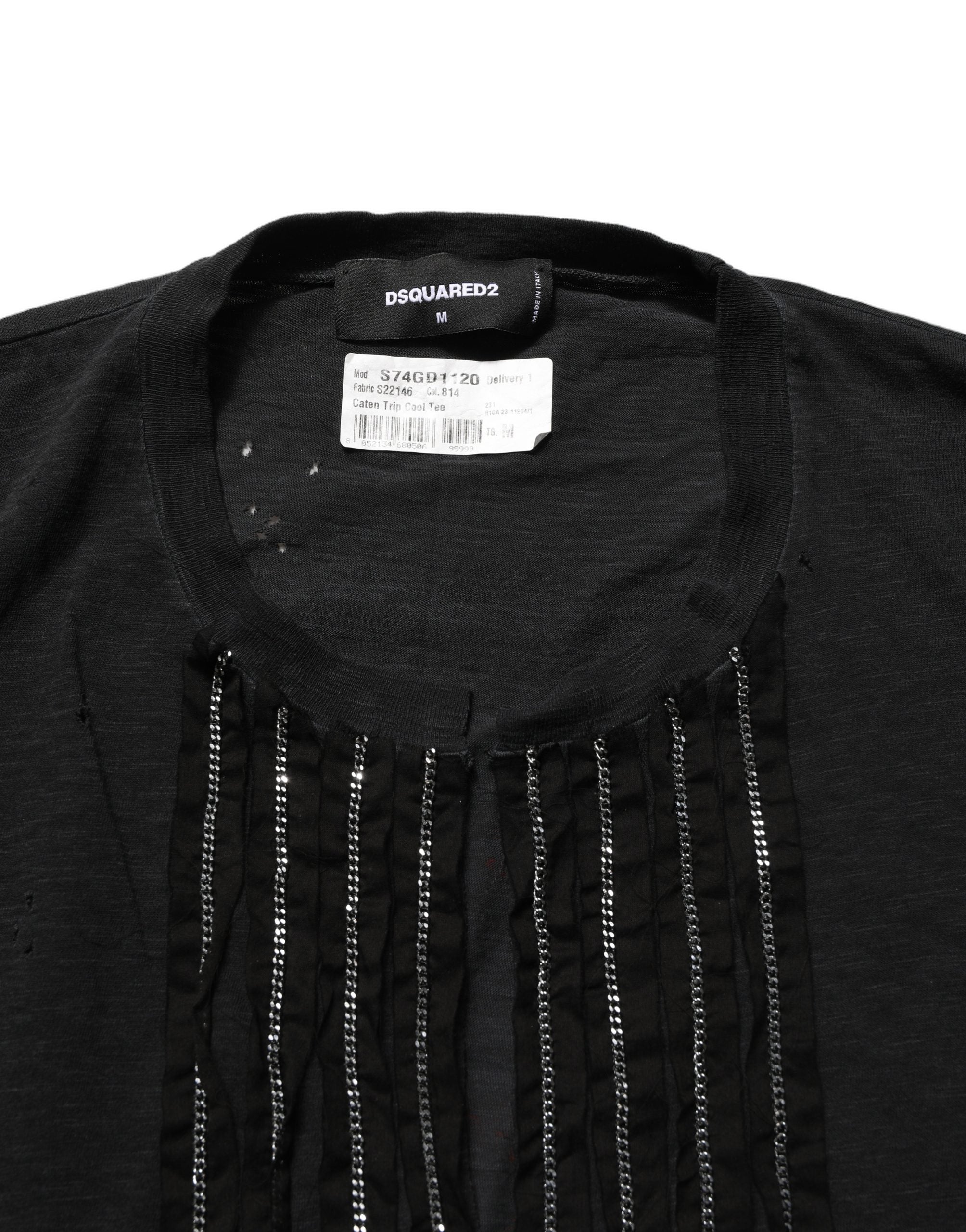 Dsquared² Black Chain Embellished Cotton Short Sleeve Women's T-shirt